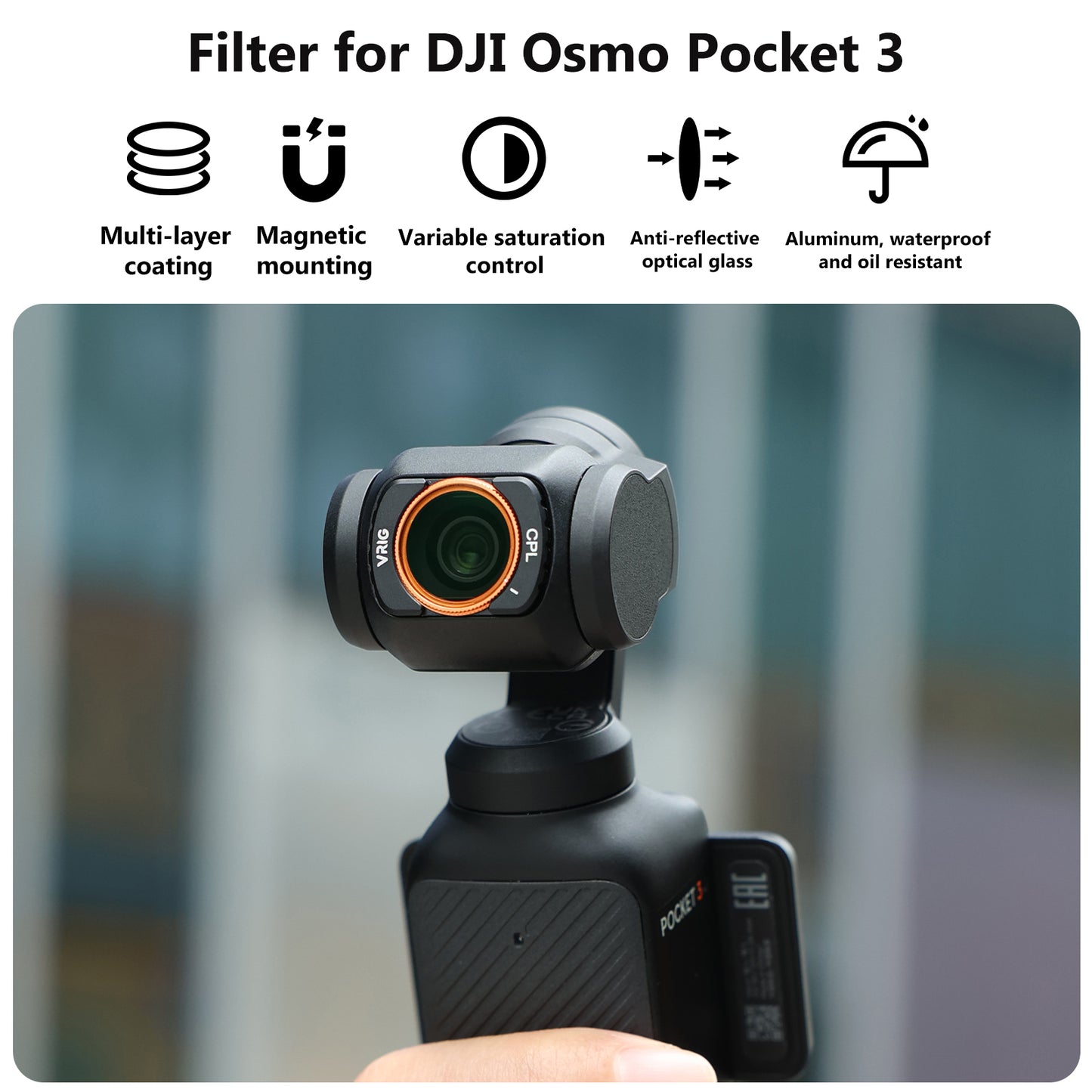VRIG FT-04 HD CPL 1/4 ND8 ND16 ND32 ND64 Filter Set Compatible with DJI Osmo Pocket 3(6Pack）