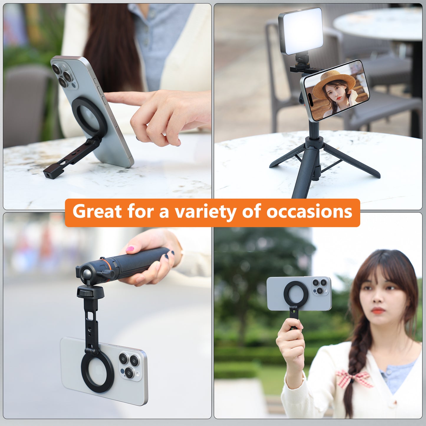 VRIG MG-23 Magnetic Phone Holder Compatiable with Magsafe for iPhone 16 15 14 13 12 Pro Max Plus Series,Aluminum Tripod Mount Adapter with 1/4”-20 & Cold Shoe for Video Recording