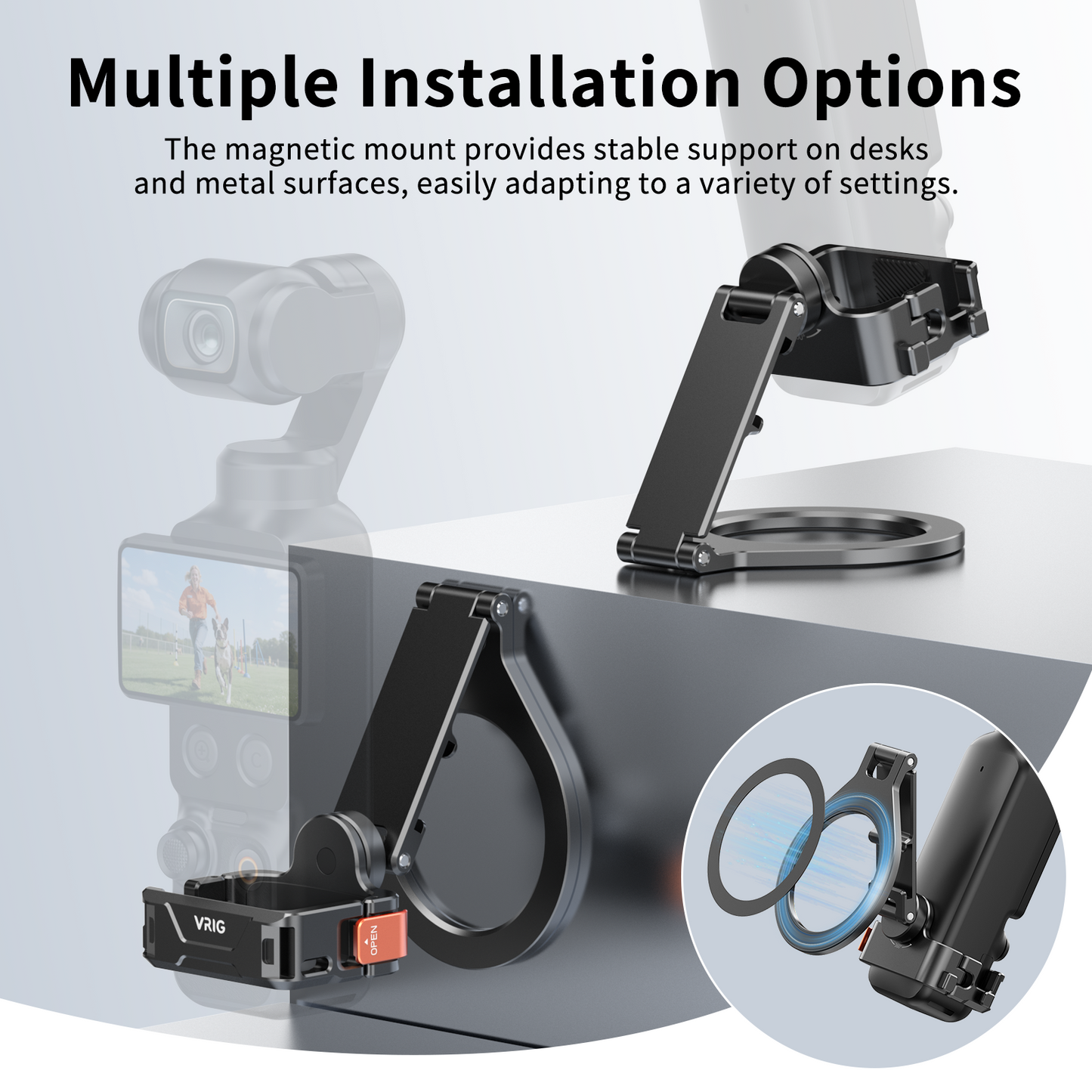 VRIG AC-103 Magnetic Mount Stand for DJI Osmo Pocket 3/4/ 4P, Xtra Muse