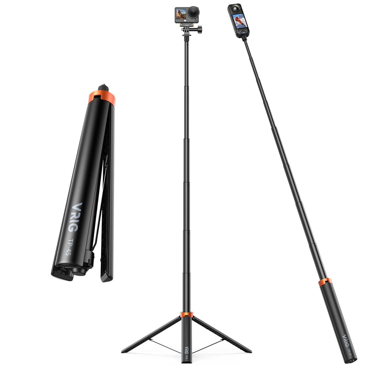VRIG TP-45 Auto Pop-Up Camera Light Stand 75iin/188cm Extendable Aluminum Tripod TP-45 1/4" Screw, Portable Video Light Stand for DSLR Camera, Ring Light, Video Rig, 10LB Max Load