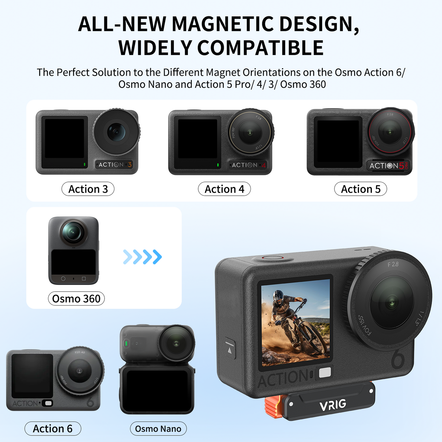 VRIG AC-91 Magnetic Quick Release Adapter Mount Base for DJI Osmo Action 5 Pro / 4/3 / Osmo 360