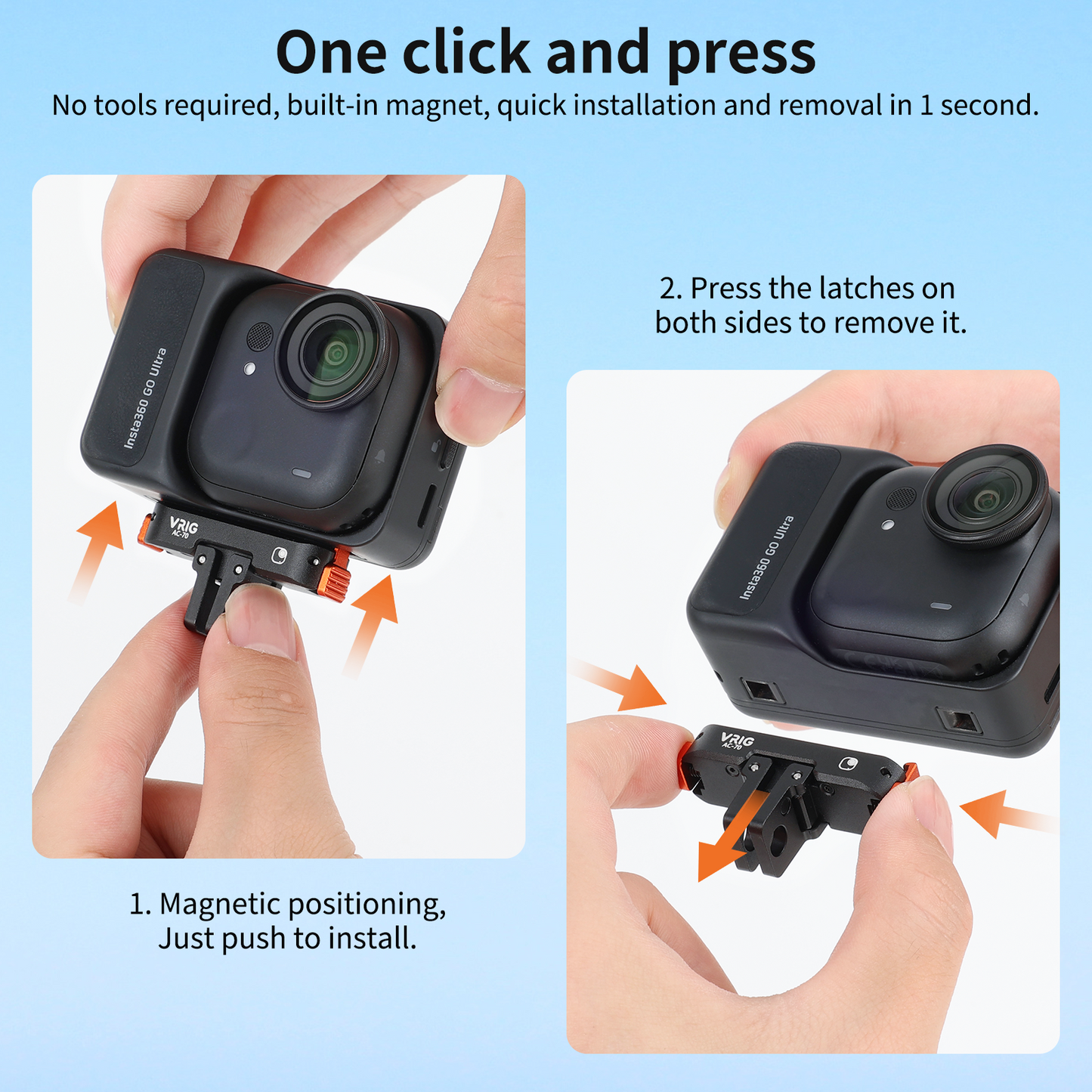 VRIG AC-70 Magnetic Quick Release Mount for Insta 360 GO Ultra