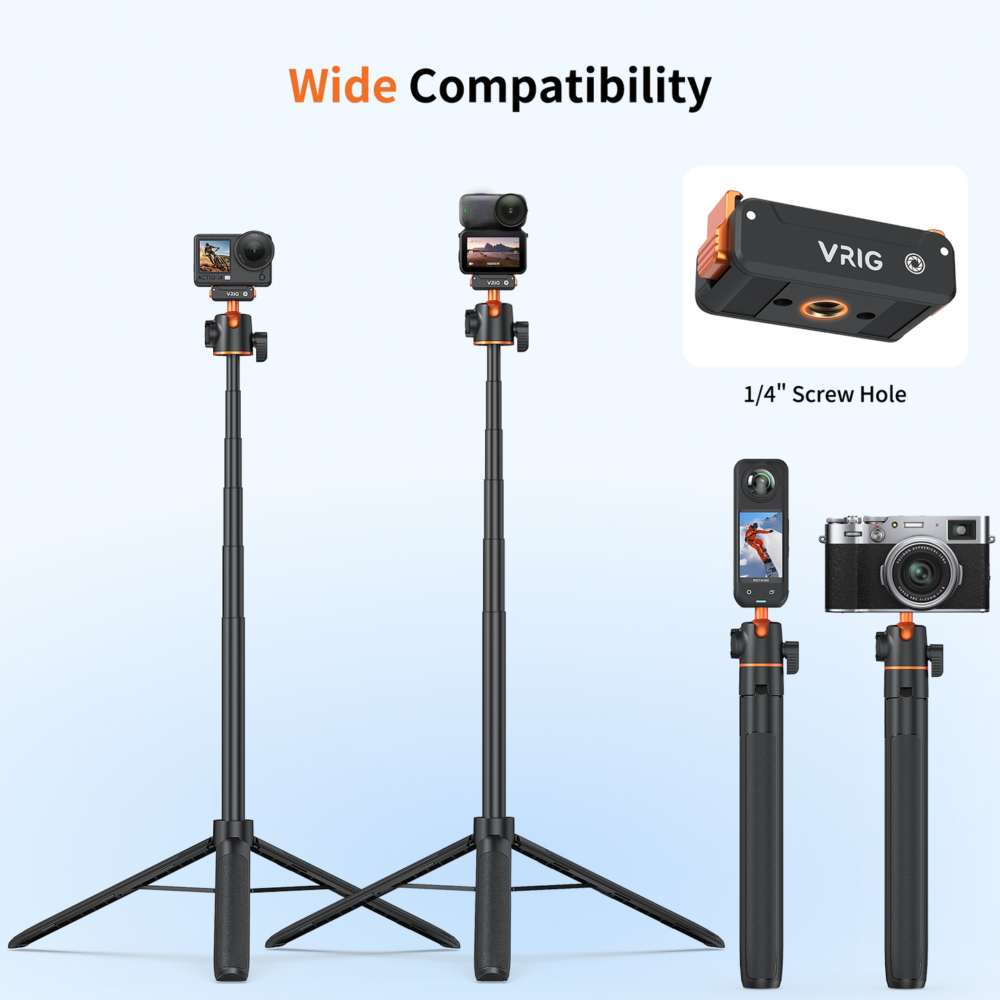 VRIG AC-71 55" Action Camera Selfie Stick Tripod for DJI Osmo Action 6/ Osmo Nano