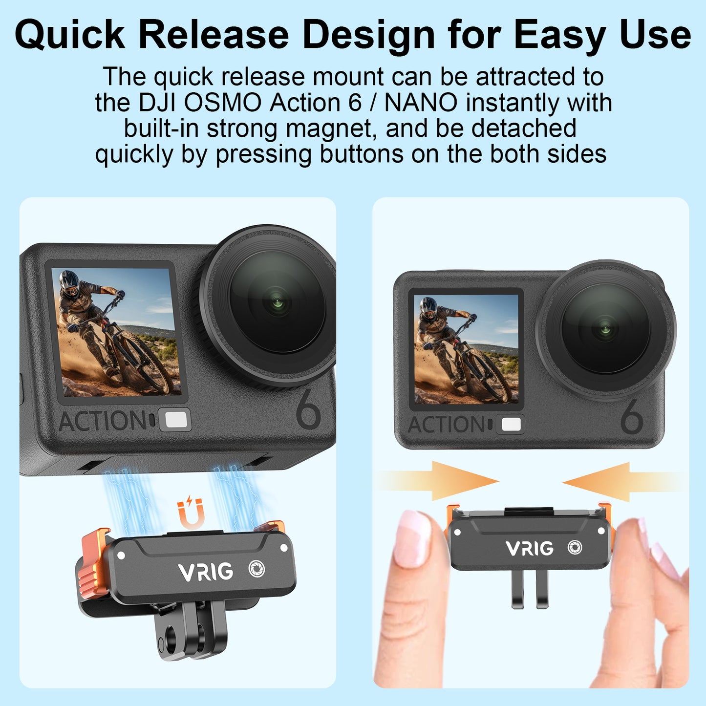 VRIG AC-65 Magnetic Quick-Release Adapter Mount for DJI Osmo Nano/Action 6