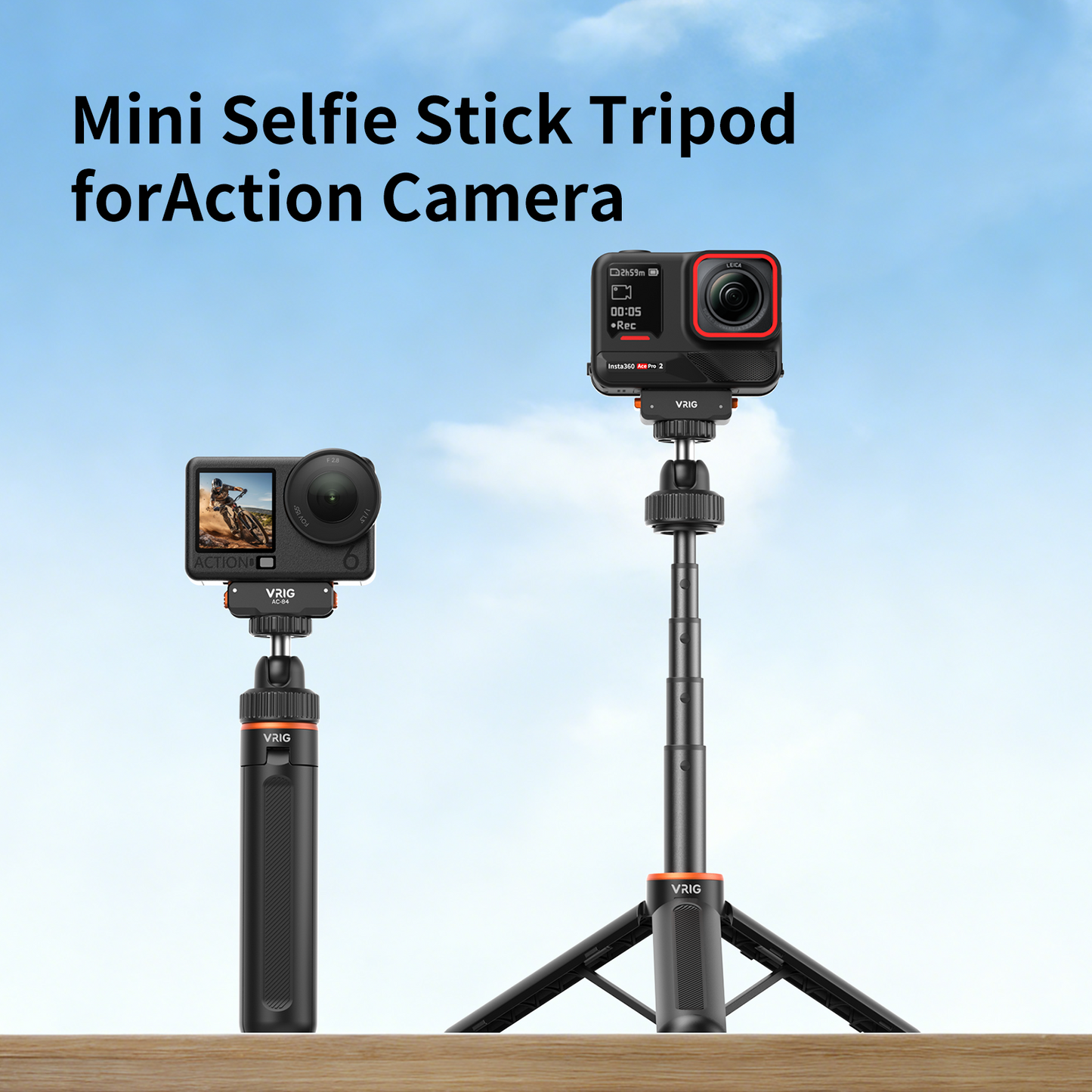 VRIG AC-87 40cm/15.7" Telescopic Selfie Stick Tripod for Action Camera
