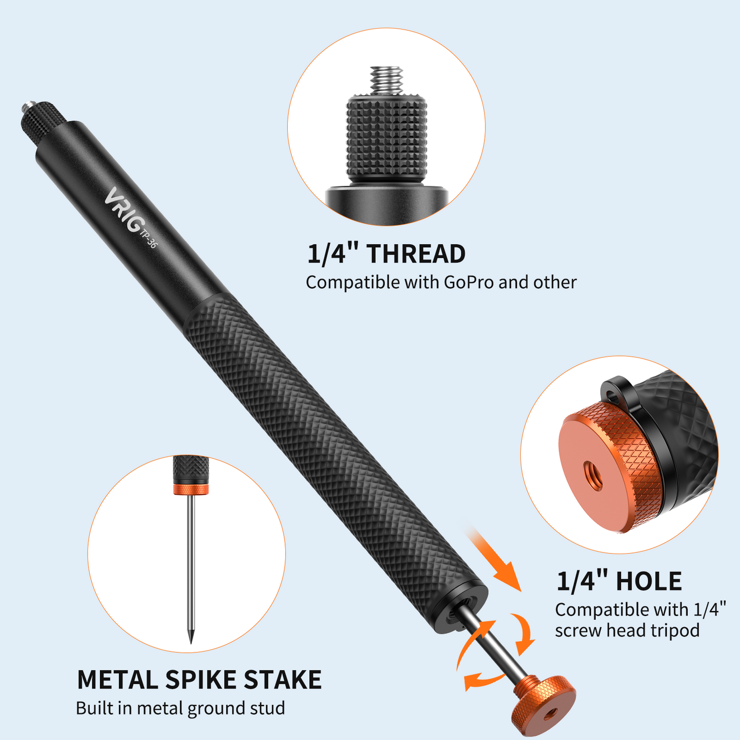 VRIG TP-36 160cm/63″ Invisible Selfie Stick for Insta360 X6/ X5/ X4 Air/ X4/ X3