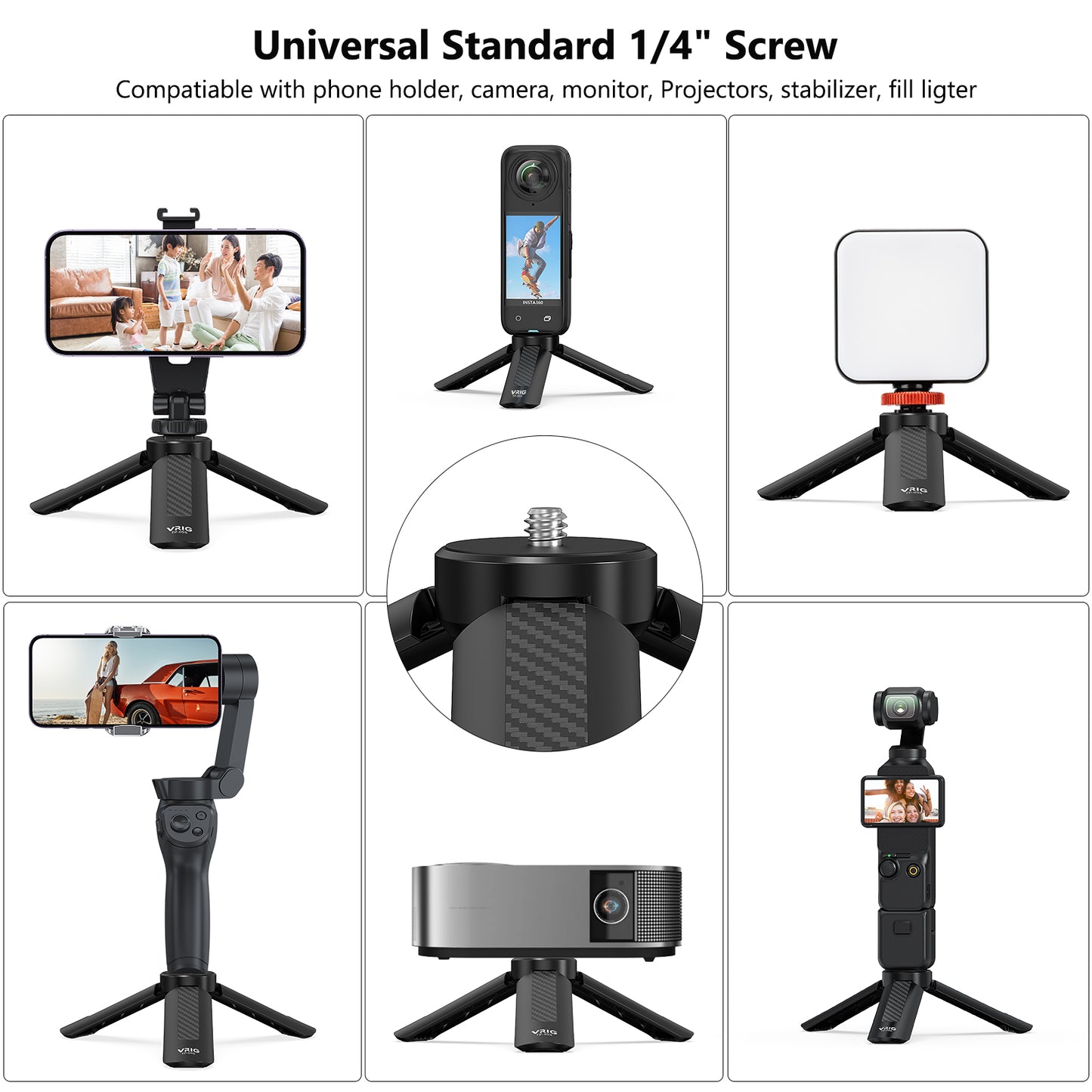 VRIG TP-05S Mini Tripod with 1/4" Screw, Desktop Tabletop Stand