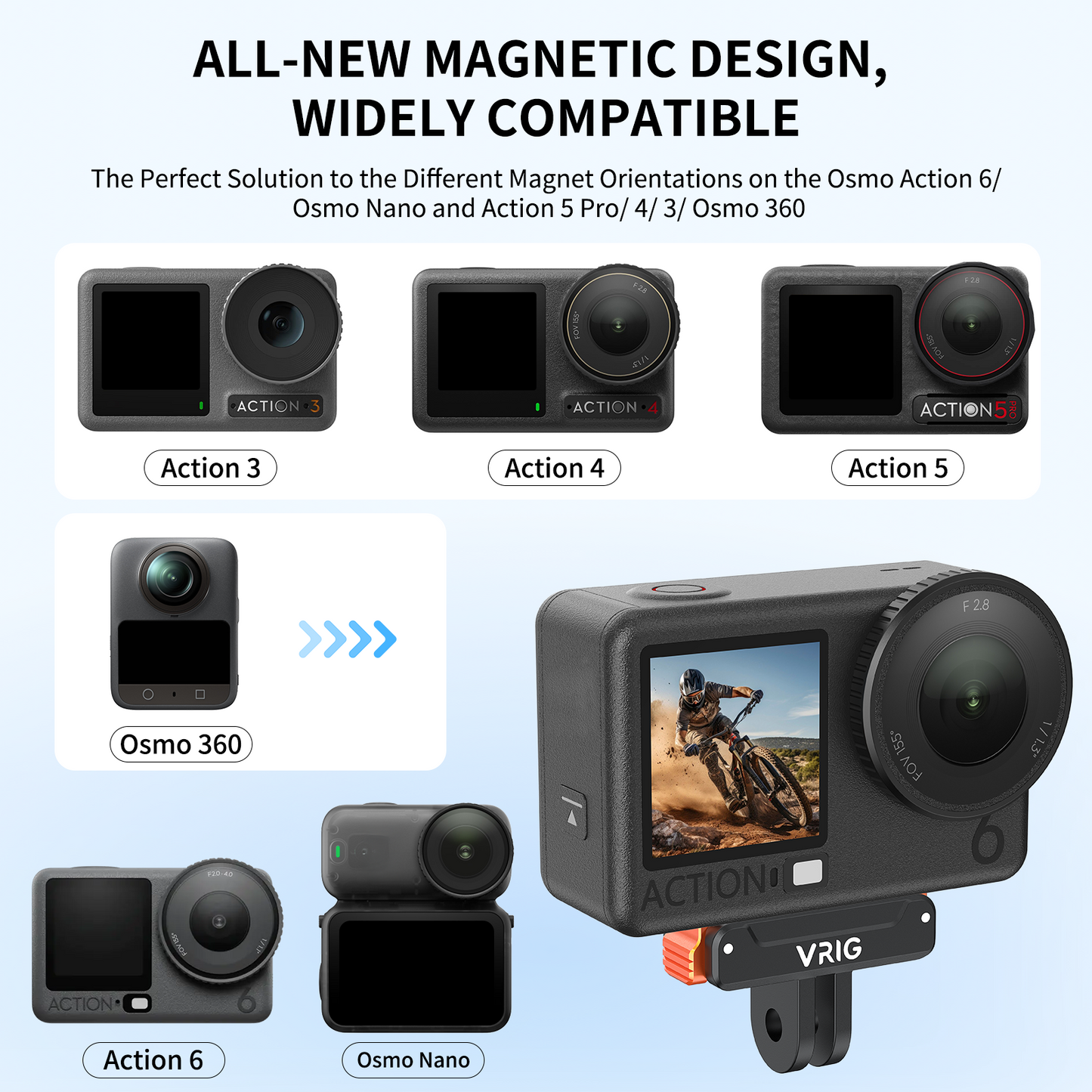VRIG AC-92 Magnetic Mount Adapter for DJI OSMO Action 6/5/4/3/Osmo 360/Osmo Nano, Quick-Release Extension Base Bracket with Adapter Connector for Tripod, Selfie Sticks, Vlogging Accessories