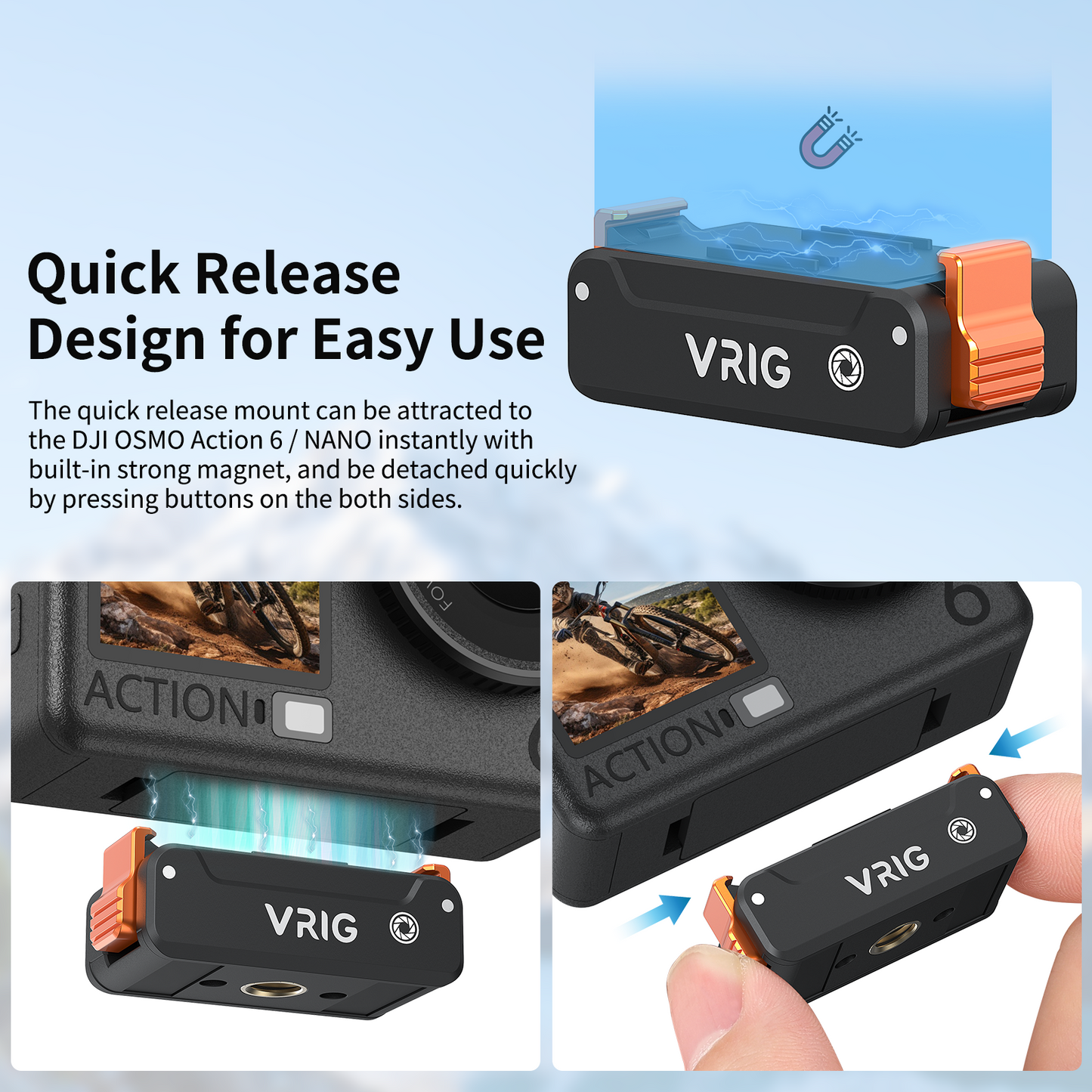 VRIG AC-67 Magnetic Quick-Release Adapter Mount for DJI Osmo Nano/Action 6