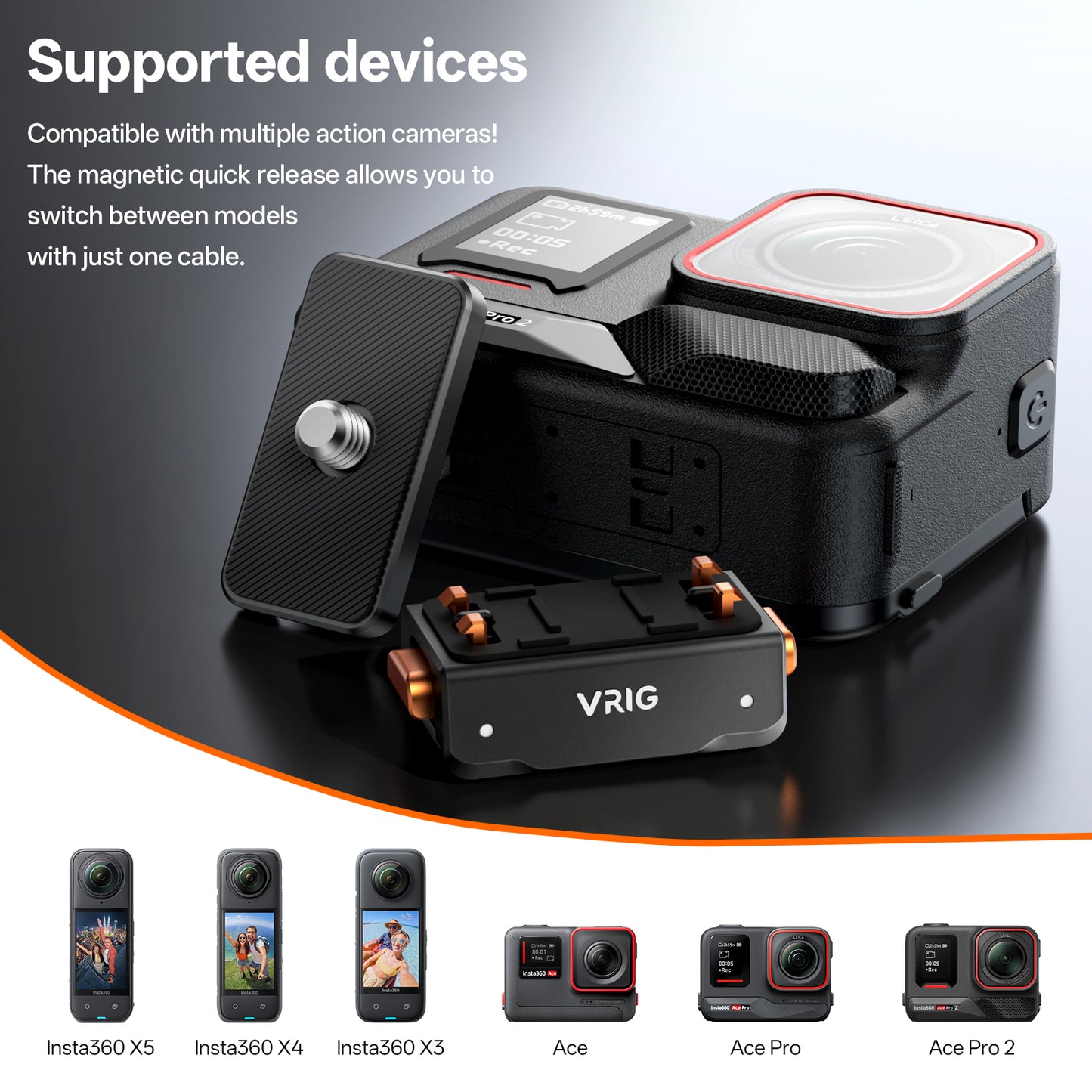 VRIG AC-48 Magnetic Quick Release Mount for Insta 360 Ace Pro 2/ Ace Pro/Ace/ X5/ X4/ X4 Air/ X3,