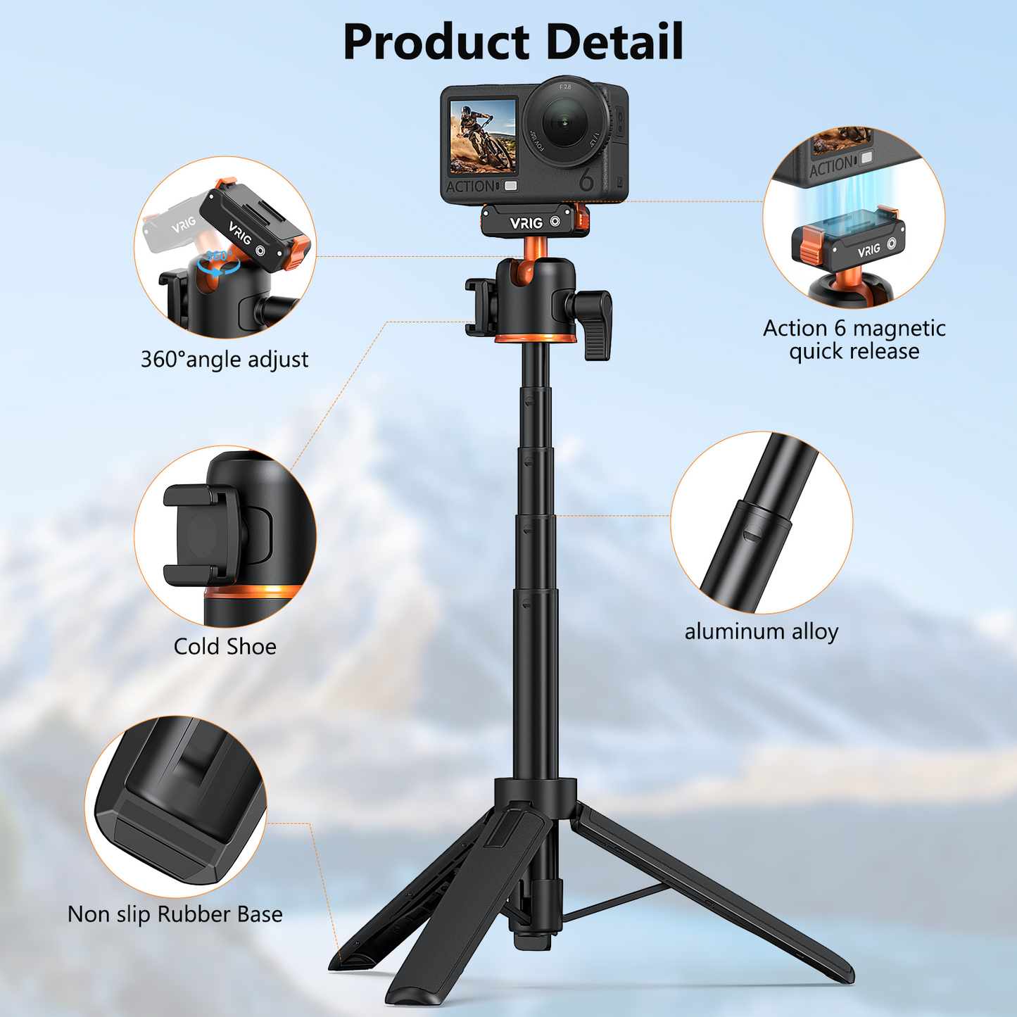VRIG AC-40N Action Camera Selfie Stick Tripod for DJI Osmo Nano/Action 6