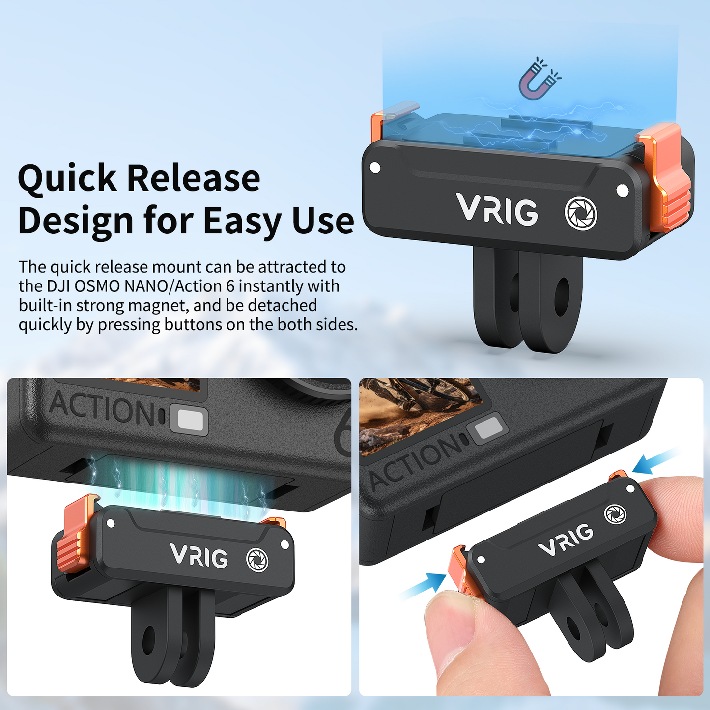 VRIG AC-66 Magnetic Quick-Release Adapter Mount for DJI Osmo Nano/Action 6