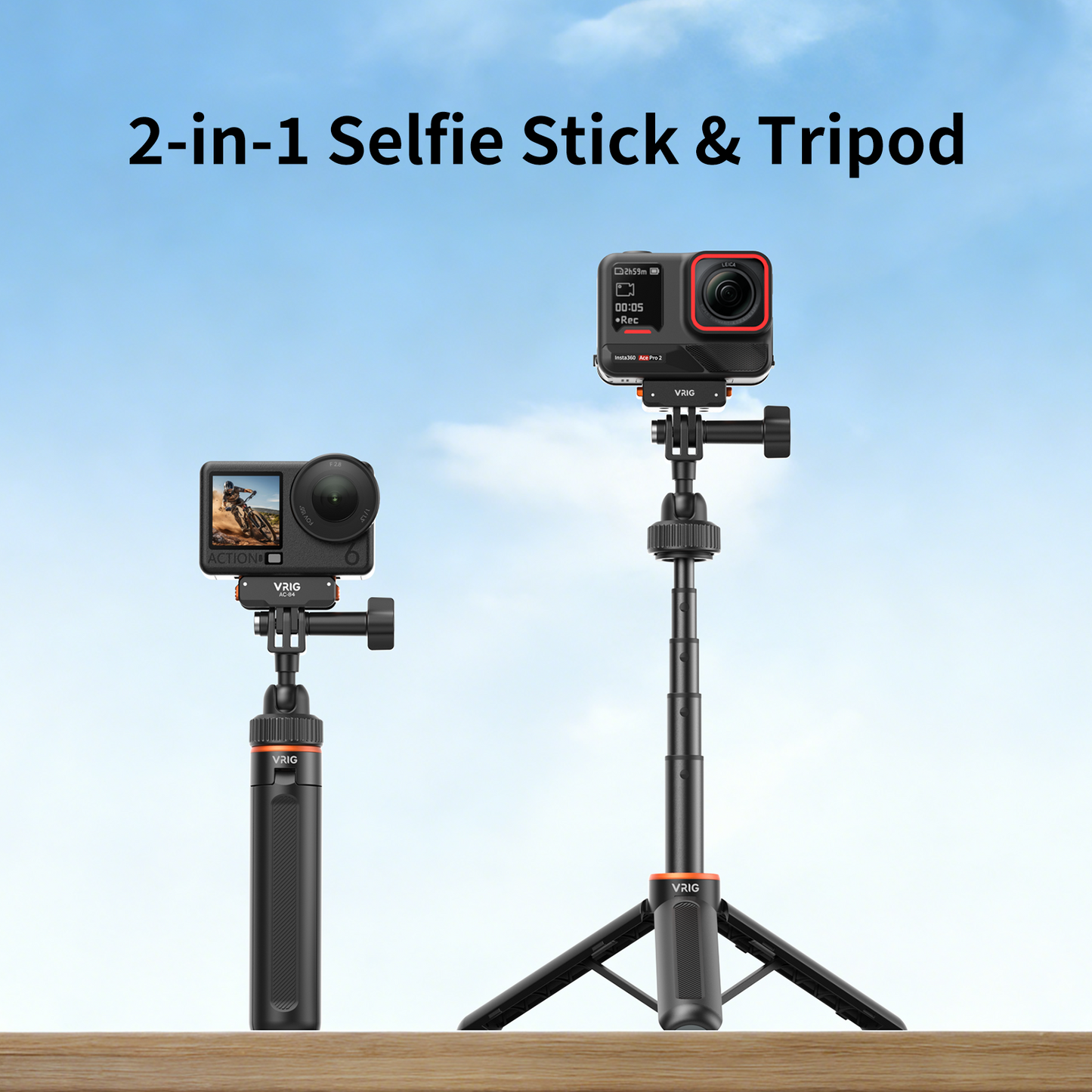 VRIG AC-80 40cm/15.7" Telescopic Selfie Stick Tripod for Action Camera