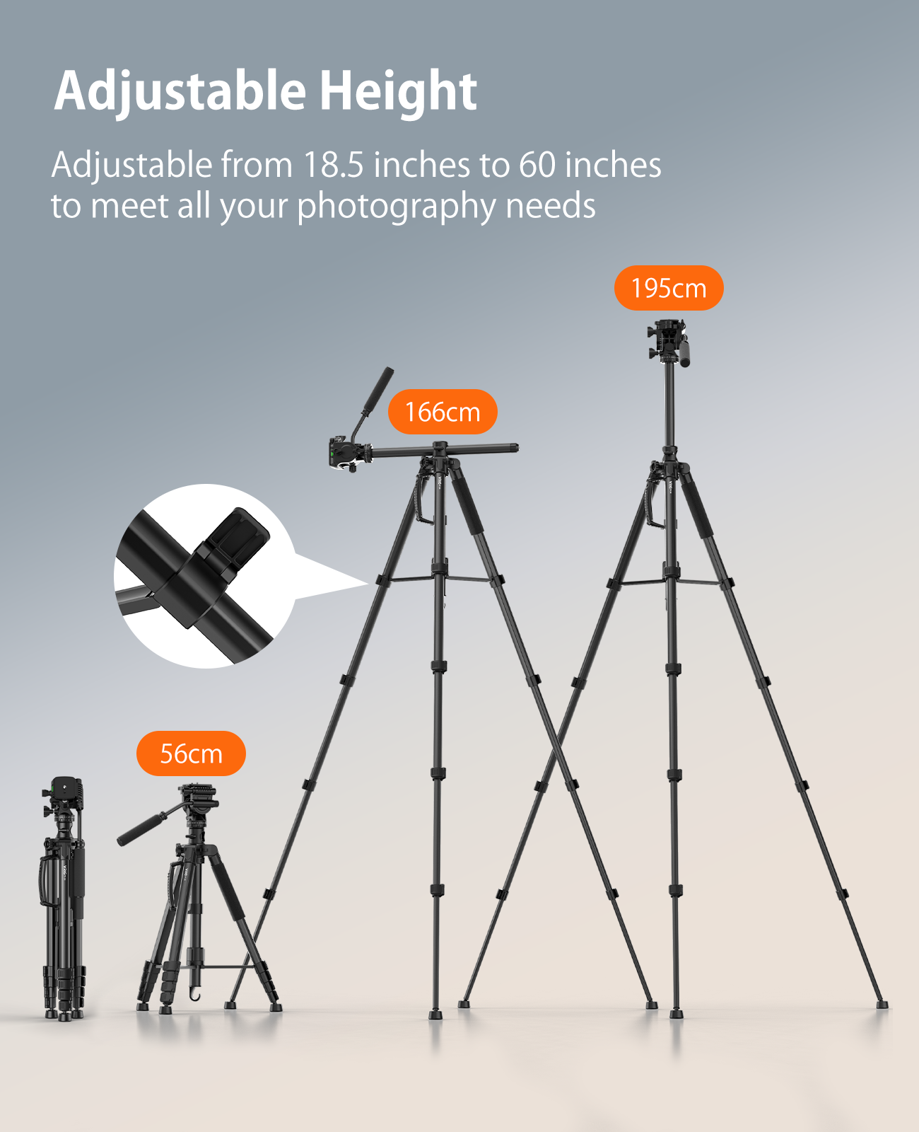 VRIG TP-34 Camera Tripod, 195cm, Video Camera Tripod, DSLR Tripod, Aluminum
