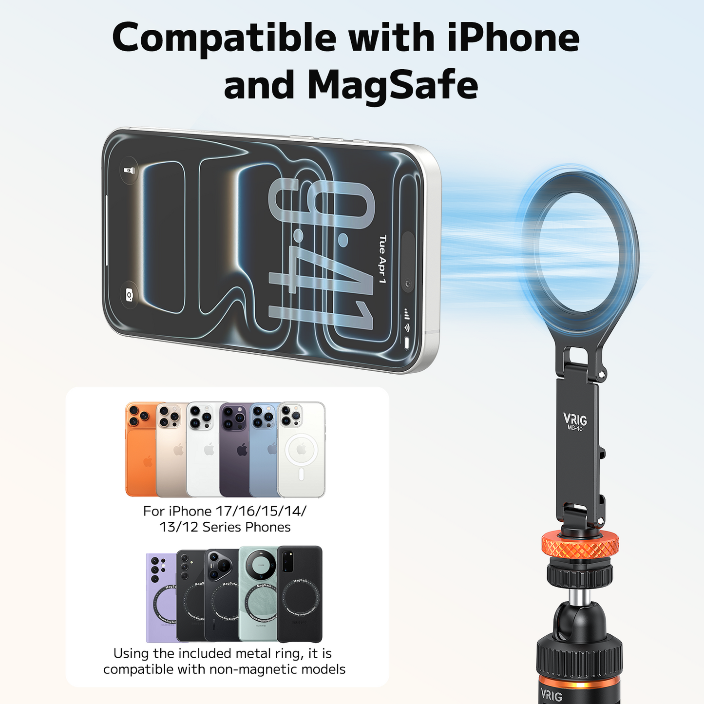 VRIG MG-40 Magnetic Phone Tripod Mount for iPhone and MagSafe Cases
