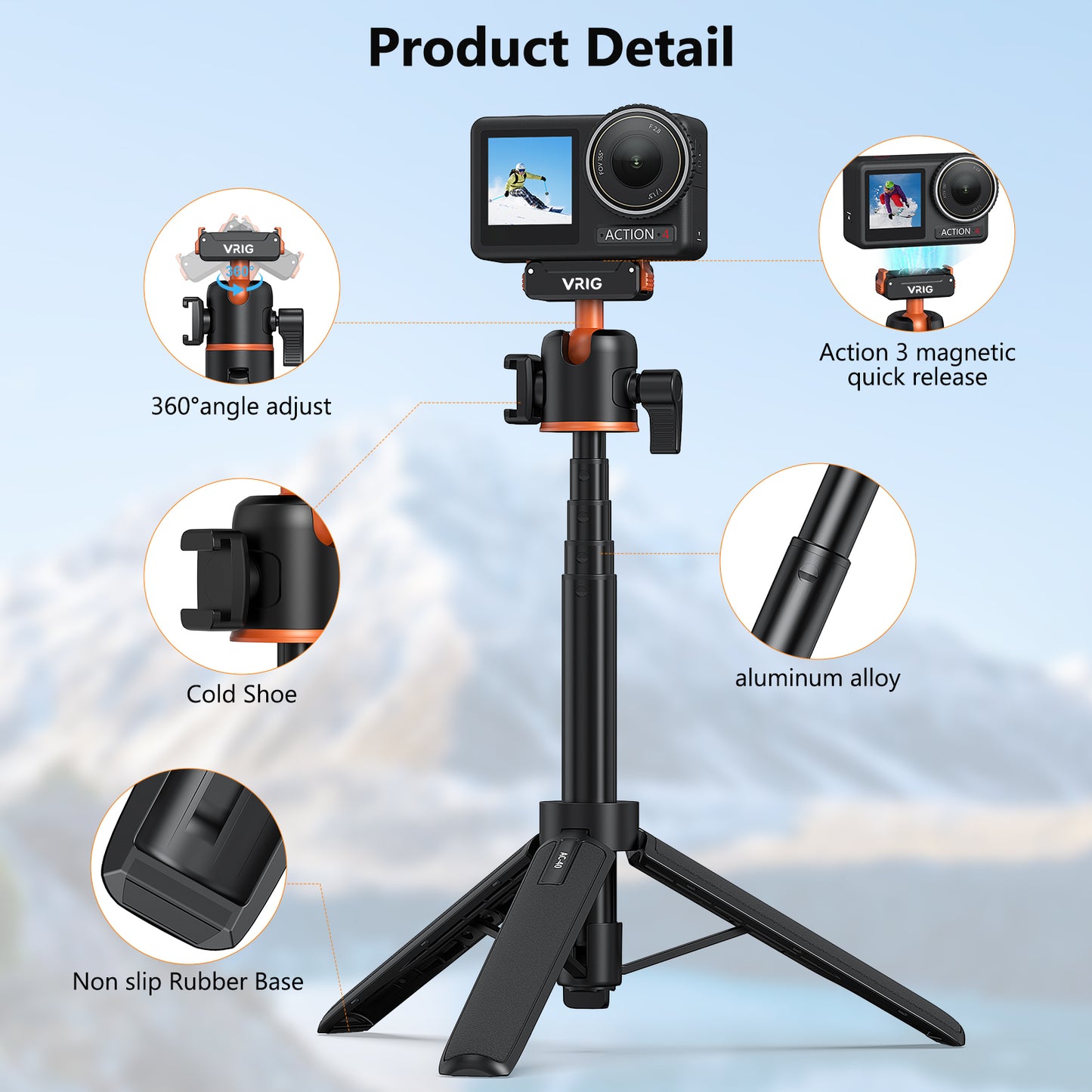 VRIG AC-40 Action 5 Pro 21" Magnetic Tripod Accessories