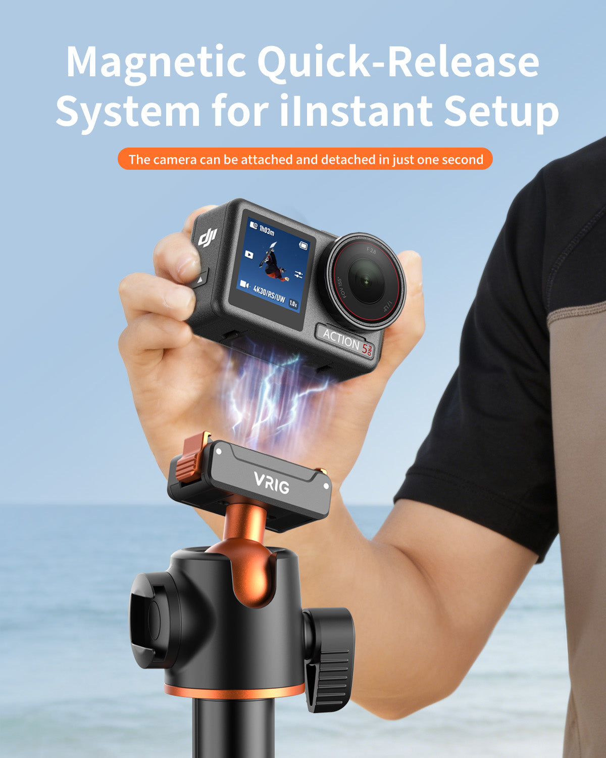 VRIG 55" AC-04S Action Camera Selfie Stick Tripod for DJI Osmo Action 5 Pro/ 4/ 3