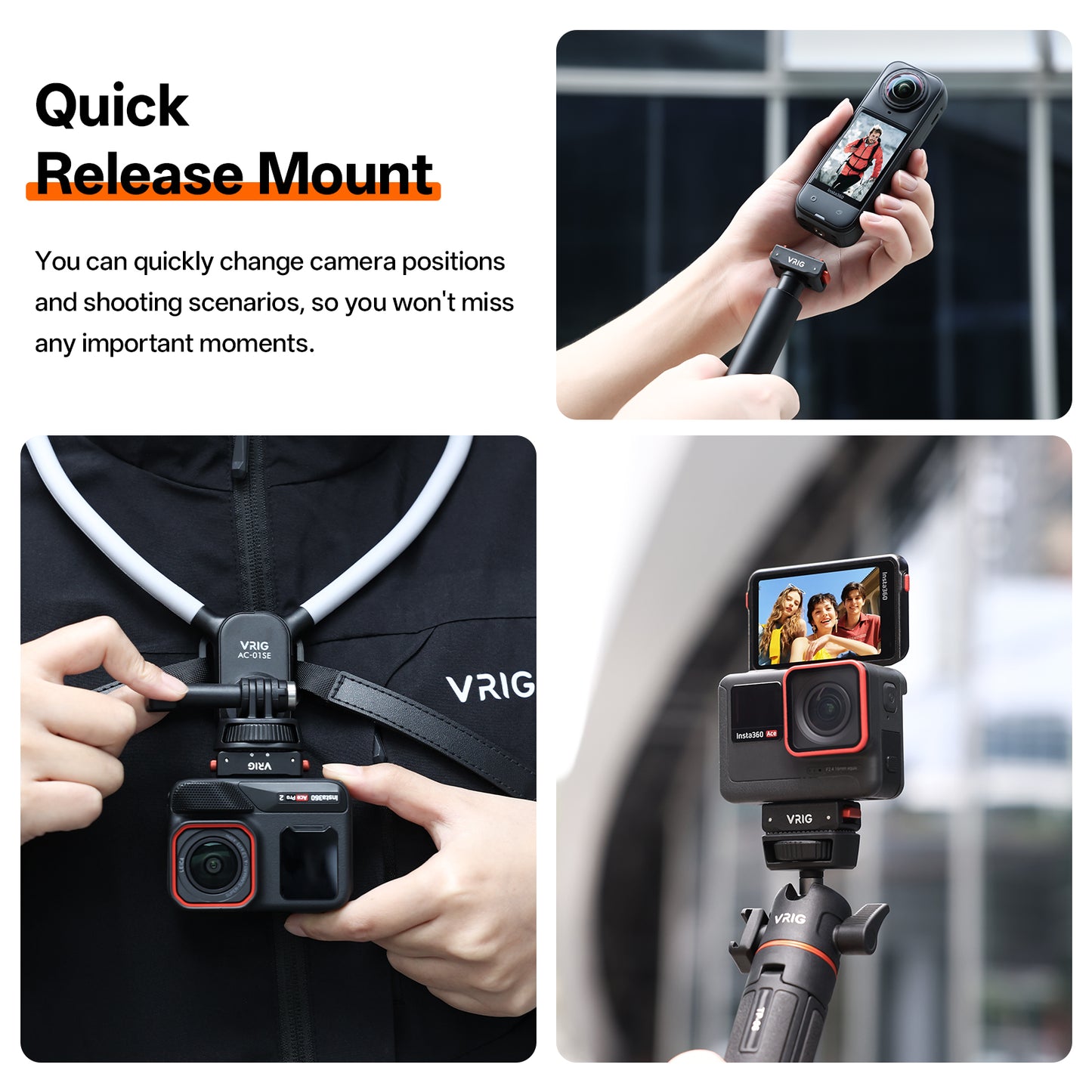 VRIG AC-48 Magnetic Quick Release Mount for Insta 360 Ace Pro 2/ Ace Pro/Ace/ X5/ X4/ X4 Air/ X3,