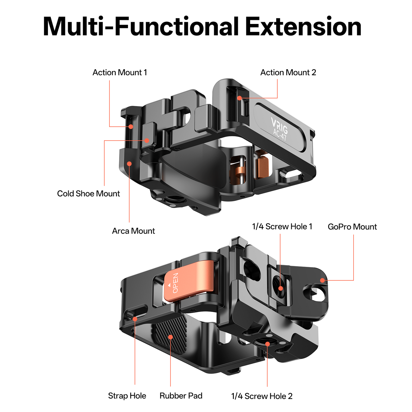 VRIG AC-47 Aluminum Expansion Adapter Accessories for DJI Osmo Pocket 3,