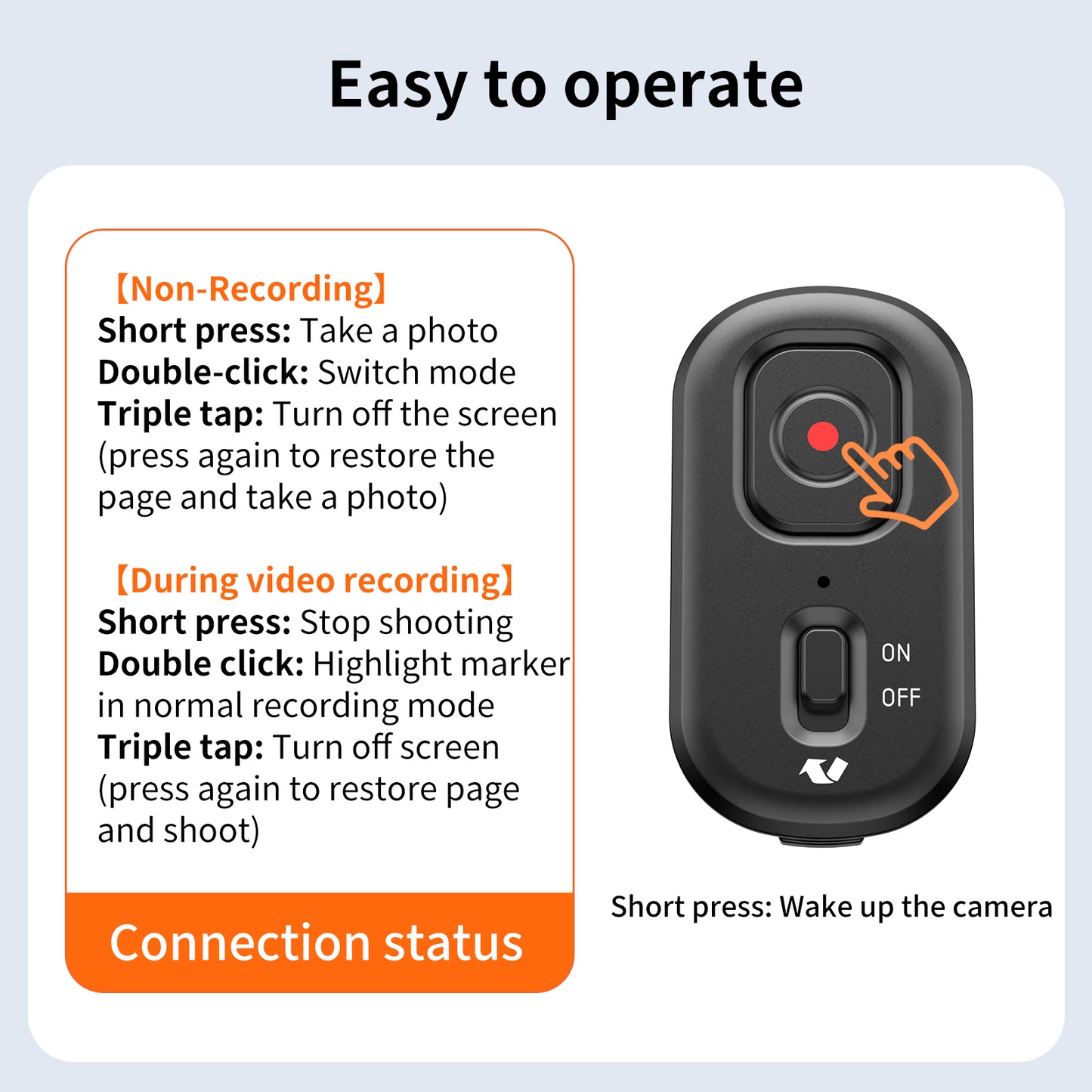 VRIG Bluetooth Remote Control Compatible with Insta 360 X5/X4/Ace Pro/Ace Pro 2/Go 3s, Action Camera Wireless Shutter Controller for Vlogging, Cycling