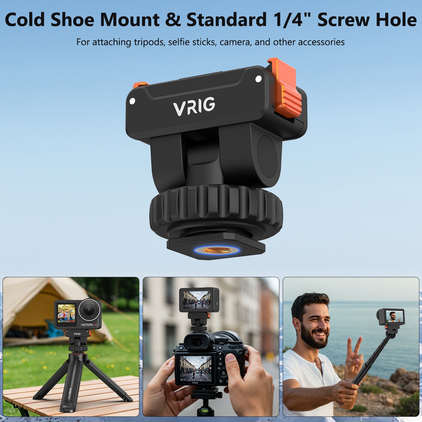 VRIG AC-36 Cold Shoe Action Camera Magnetic Quick Mount Holder for DJI OSMO Action 5Pro,