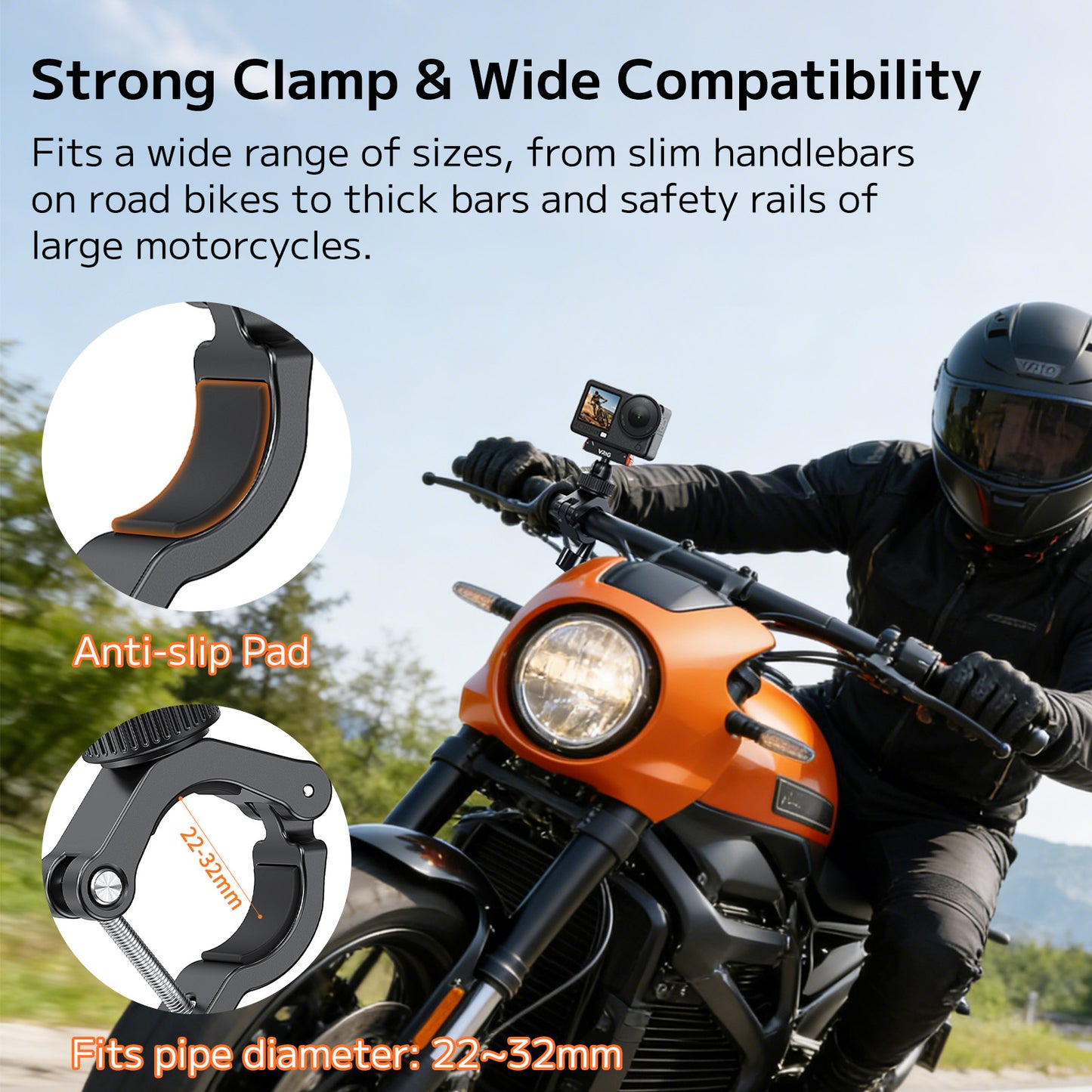 VRIG AC96 Bike Motorcycle Handlebar Mount for Action 6 5 4 3/ Omos 360
