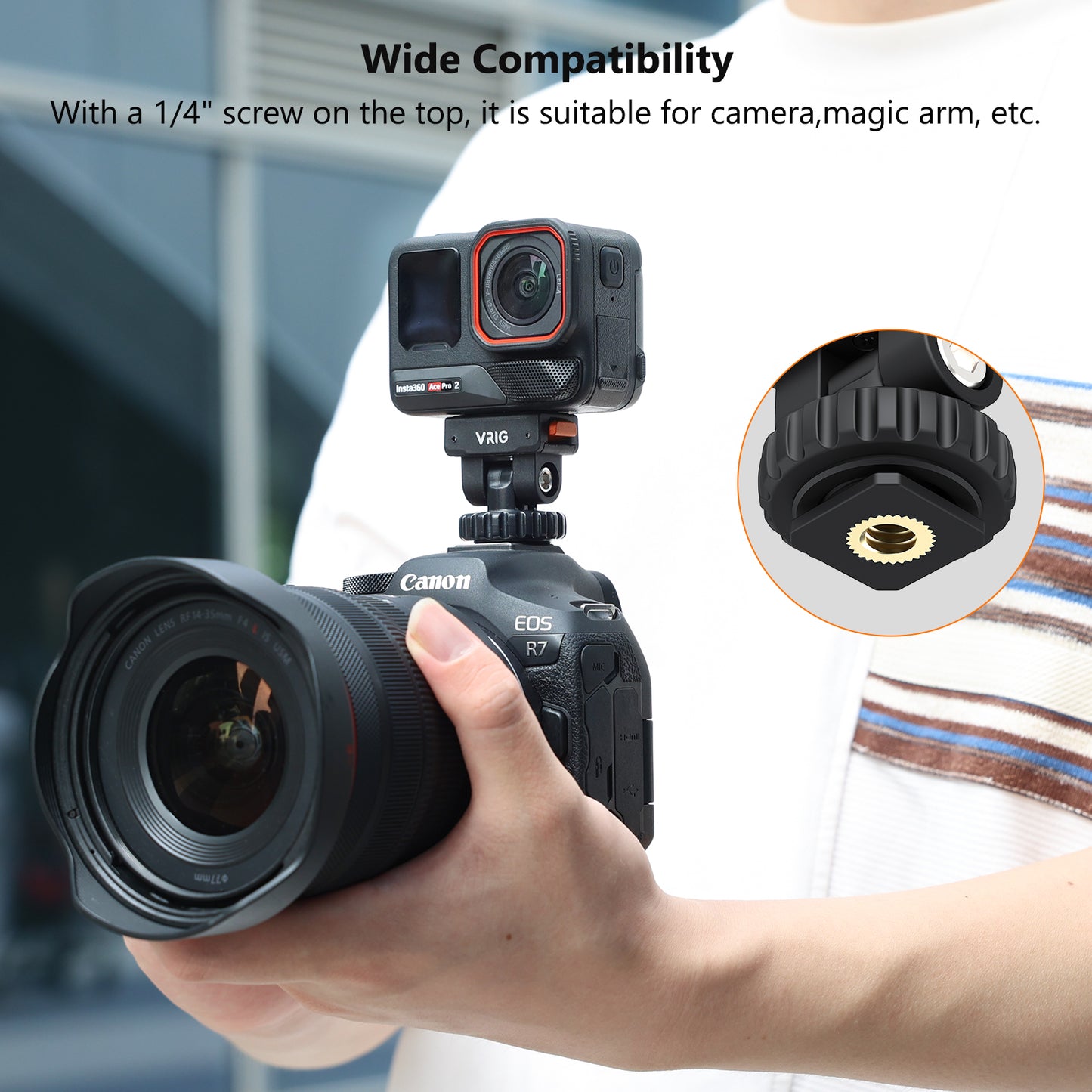 VRIG AC-44 Cold Shoe Adapter with Magnetic Quick Mount for Insta 360 Ace/Ace Pro 2