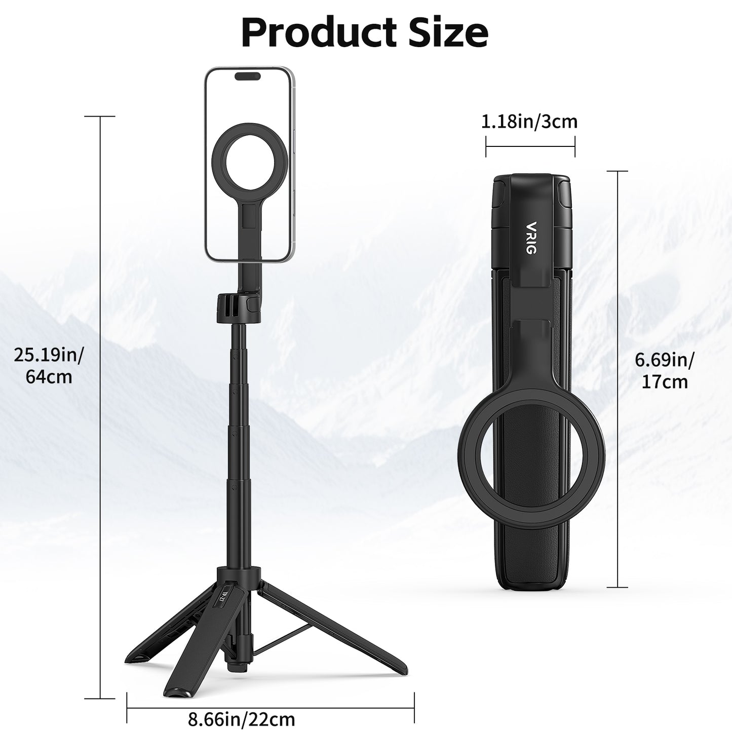 VRIG TP-27 Magnetic 21" Extendable Selfie Stick Tripod for iPhone