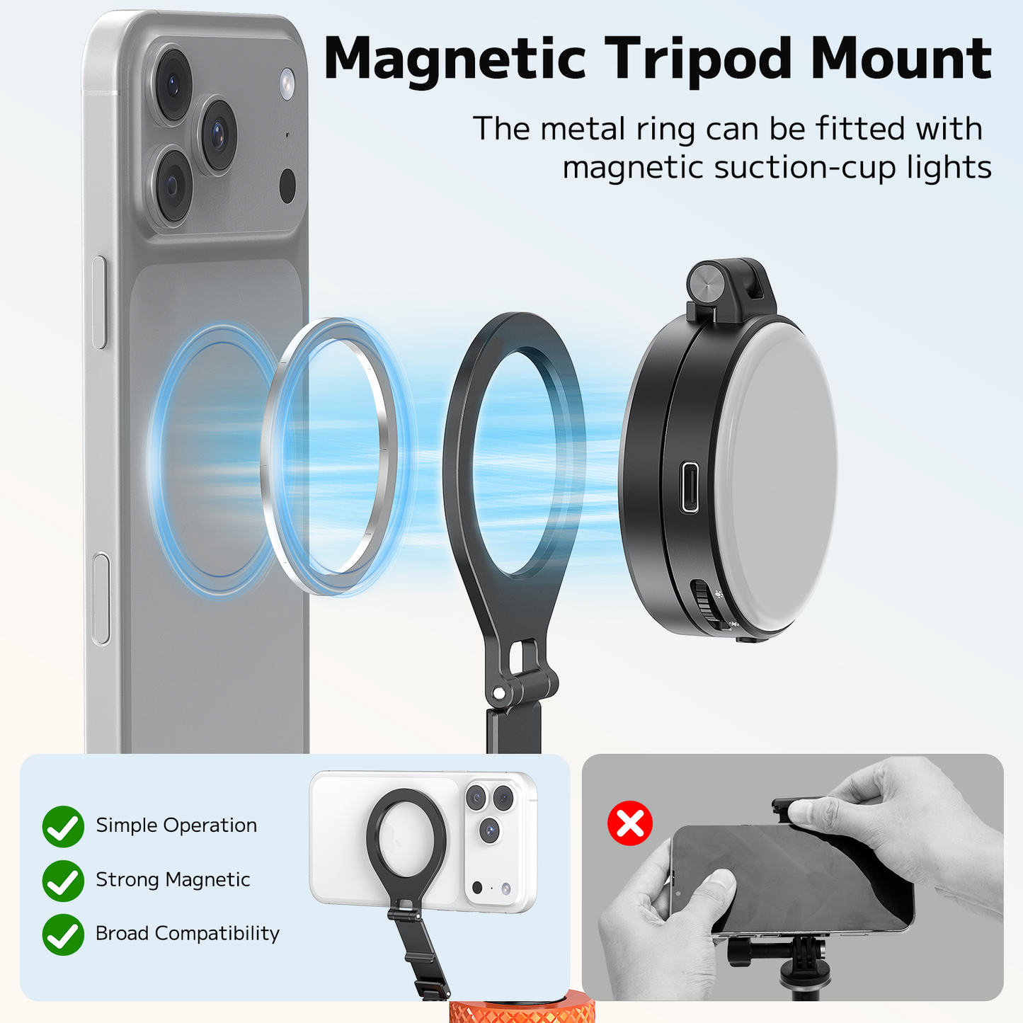 VRIG MG-40 Magnetic Phone Tripod Mount for iPhone and MagSafe Cases