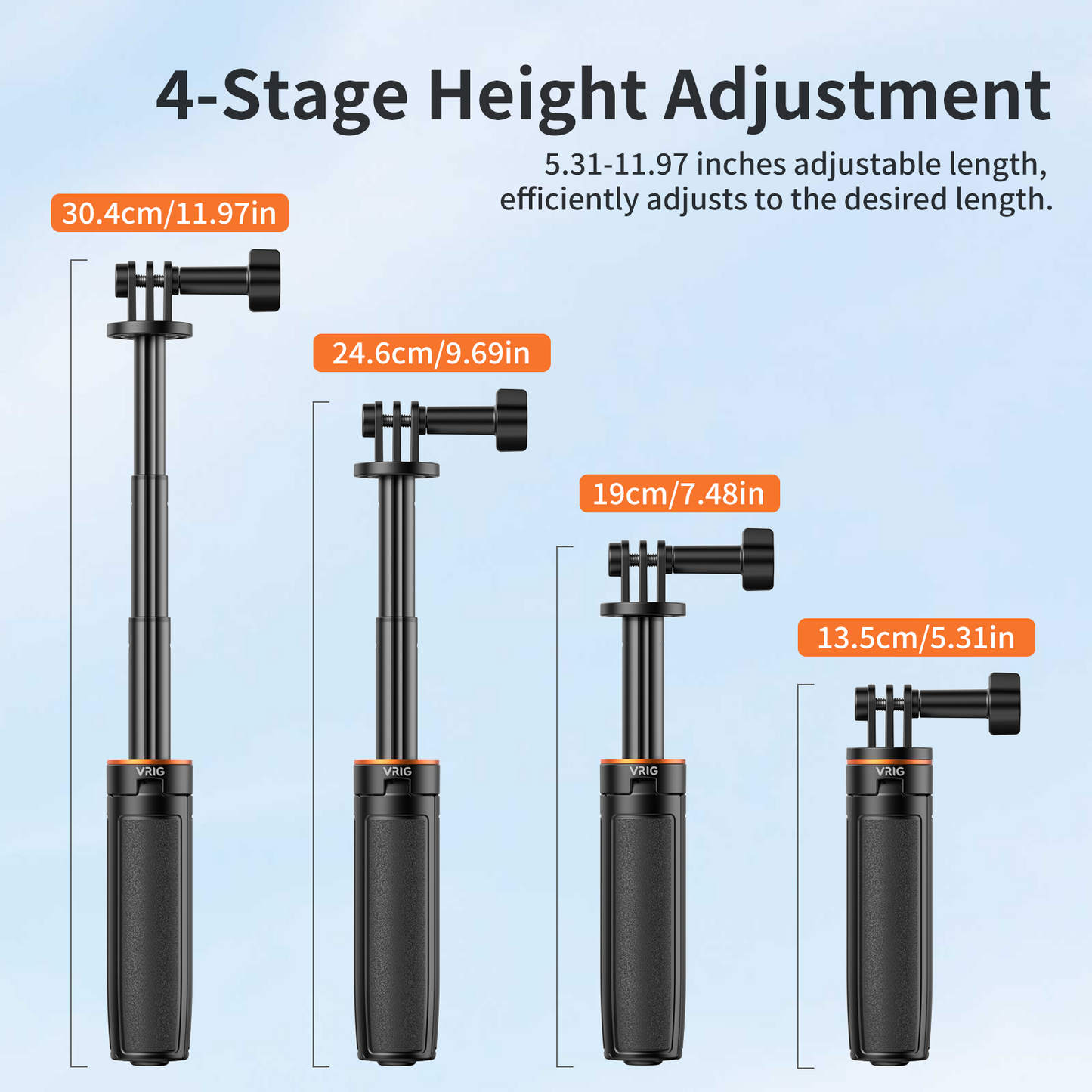 VRIG TP-35 Auto Pop Open Extendable Mini Camera Tripod,Portable Small Handle Grip Desktop Webcam Selfie Stick Tripod for DJI Osmo Action 6/5Pro/4/3,GoPro Hero 13 12 11 10 Max,Mission 1 PRO