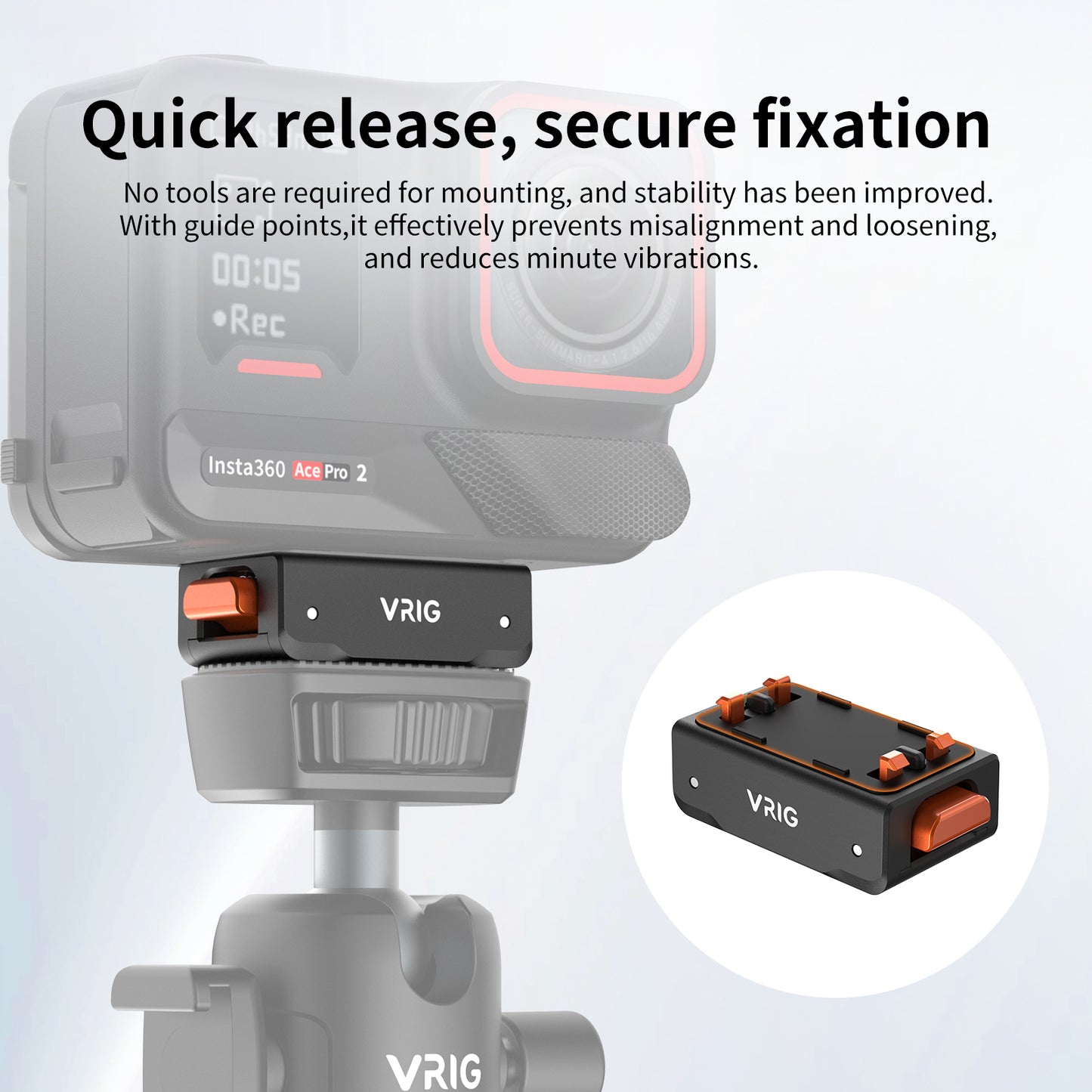 VRIG AC-42 Magnetic Quick Release Mount for Insta 360 ACE/ACE PRO/ACE PRO 2/ X5/ X4 Air, Quick & Convenient, 1/4 Screw Thread Adapter for Tripod, Extension Rod