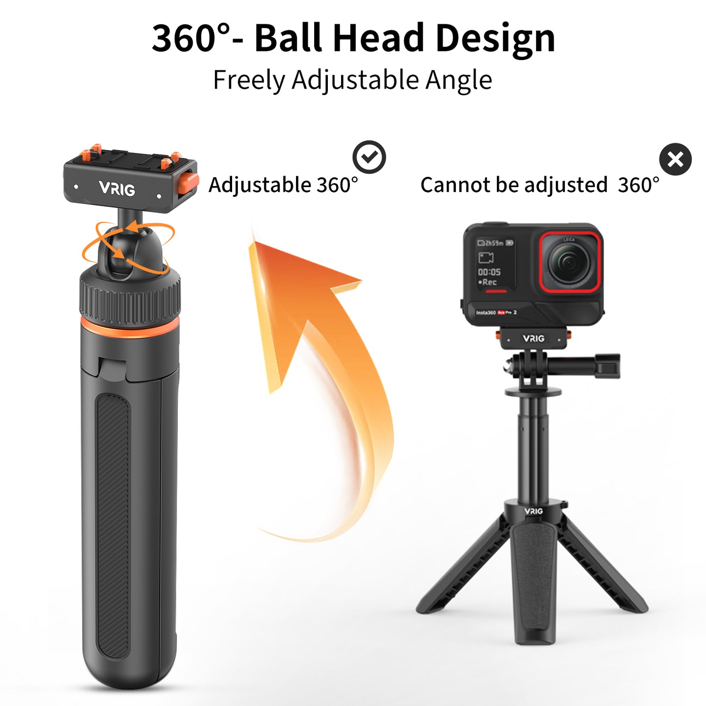 VRIG AC-78 15.9" X5 Extended Mini Camera Tripod for Insta360 Ace Pro2