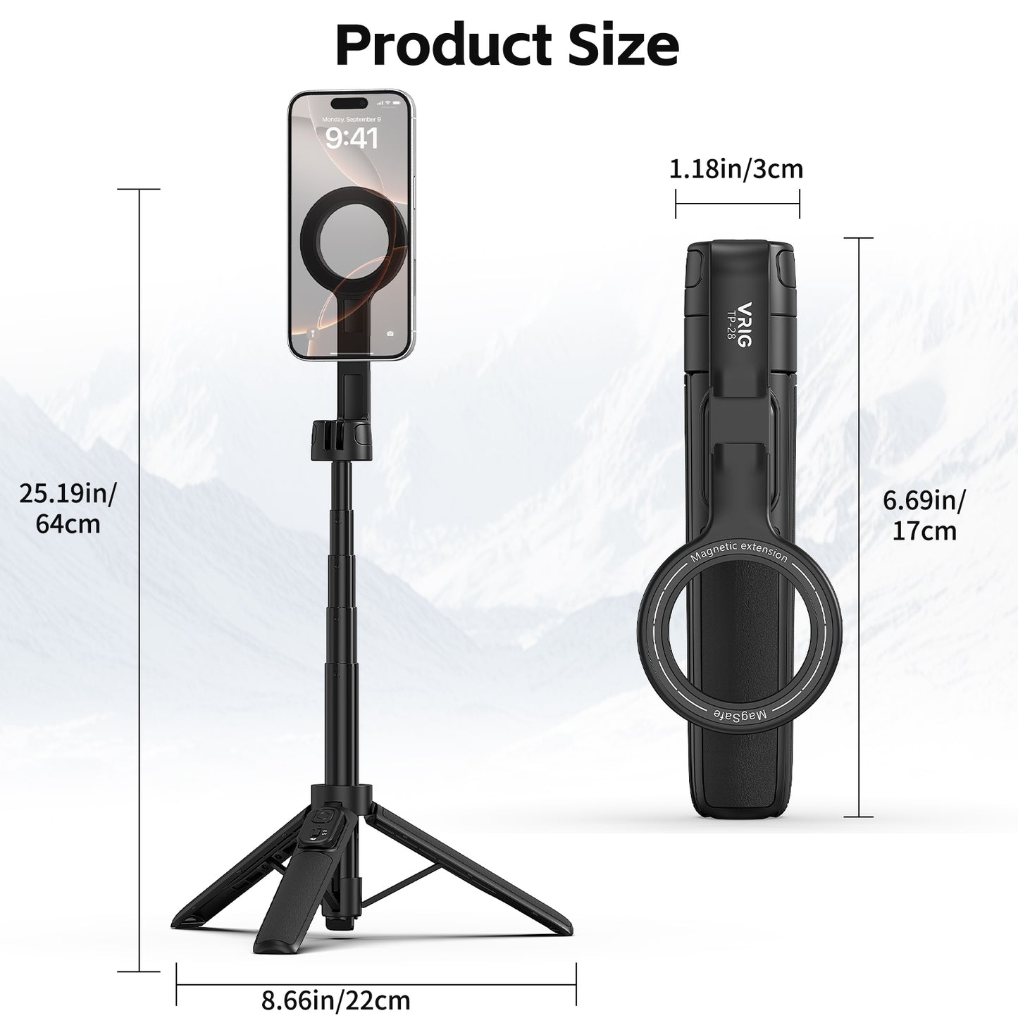 VRIG TP-28 Magnetic Selfie Stick Tripod for iPhone with Remote