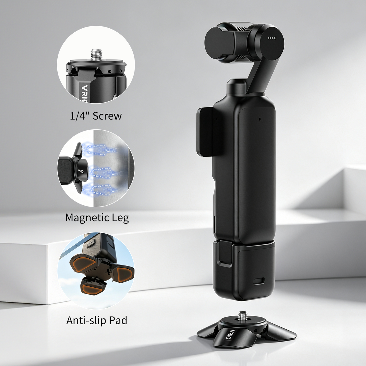 VRIG TP-41 Magnetic Mini Tripod for DJI OSMO Pocket 4P/4/3 & Insta360 Luna Ultra