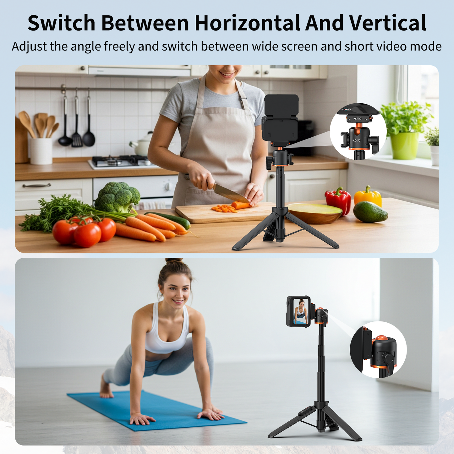 VRIG AC-50 Selfie Stick Tripod for Insta 360 Ace Pro/Ace Pro 2/X5 with Magnetic Quick Release Adapter