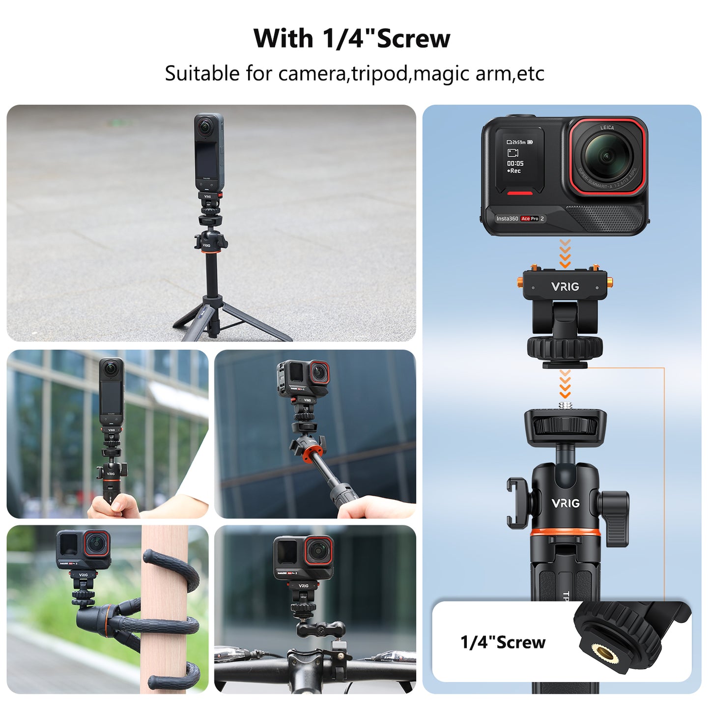 VRIG AC-44 Cold Shoe Adapter with Magnetic Quick Mount for Insta 360 Ace/Ace Pro 2