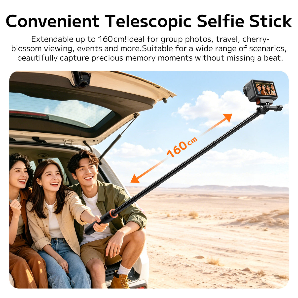 VRIG TP-21S 63inch Invisible Selfie Stick Tripod, Auto Pop Open Tripod, Compatible with Insta360 X6/X5/X4, DJI Osmo Action 6/5 Pro/4/3,GoPro Hero 13 Mission 1 Pro, Stable Throwpod for Travel Vlogging
