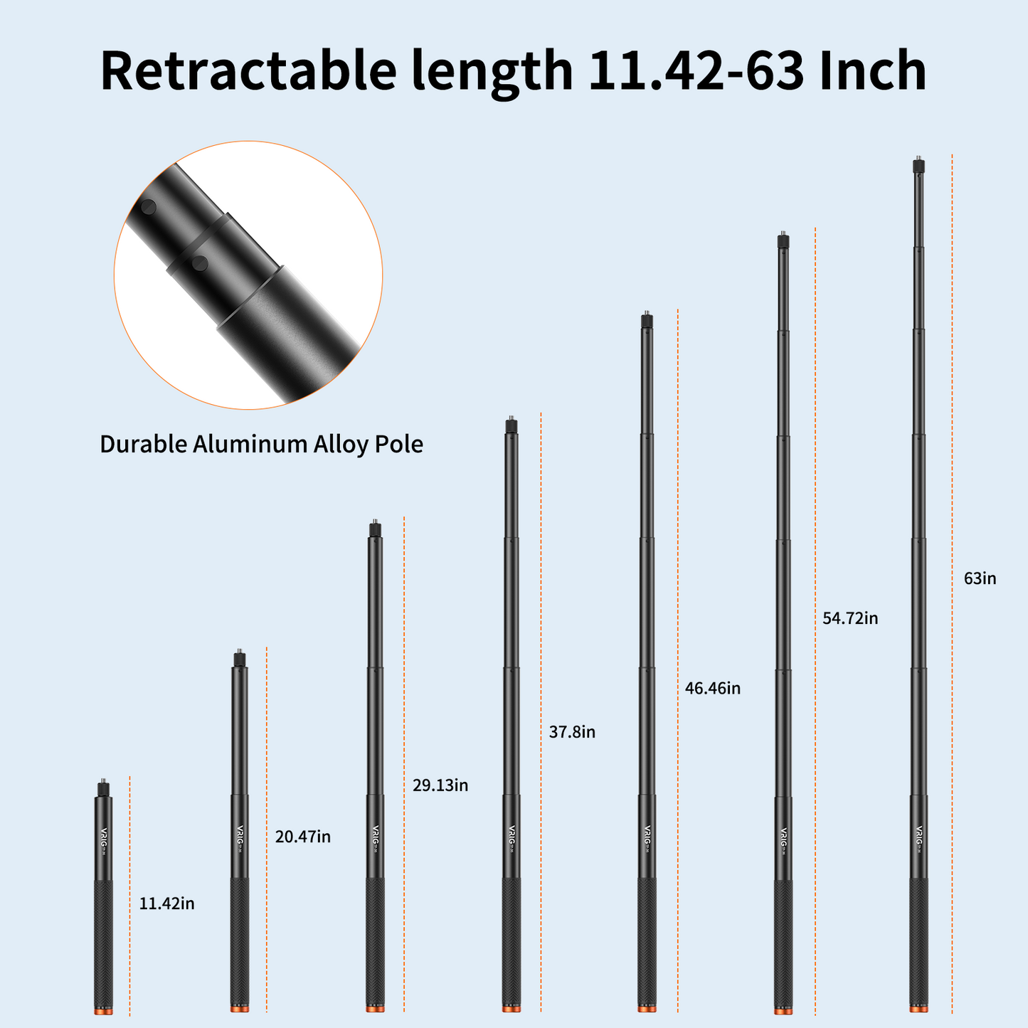 VRIG TP-36 160cm/63″ Invisible Selfie Stick for Insta360 X6/ X5/ X4 Air/ X4/ X3