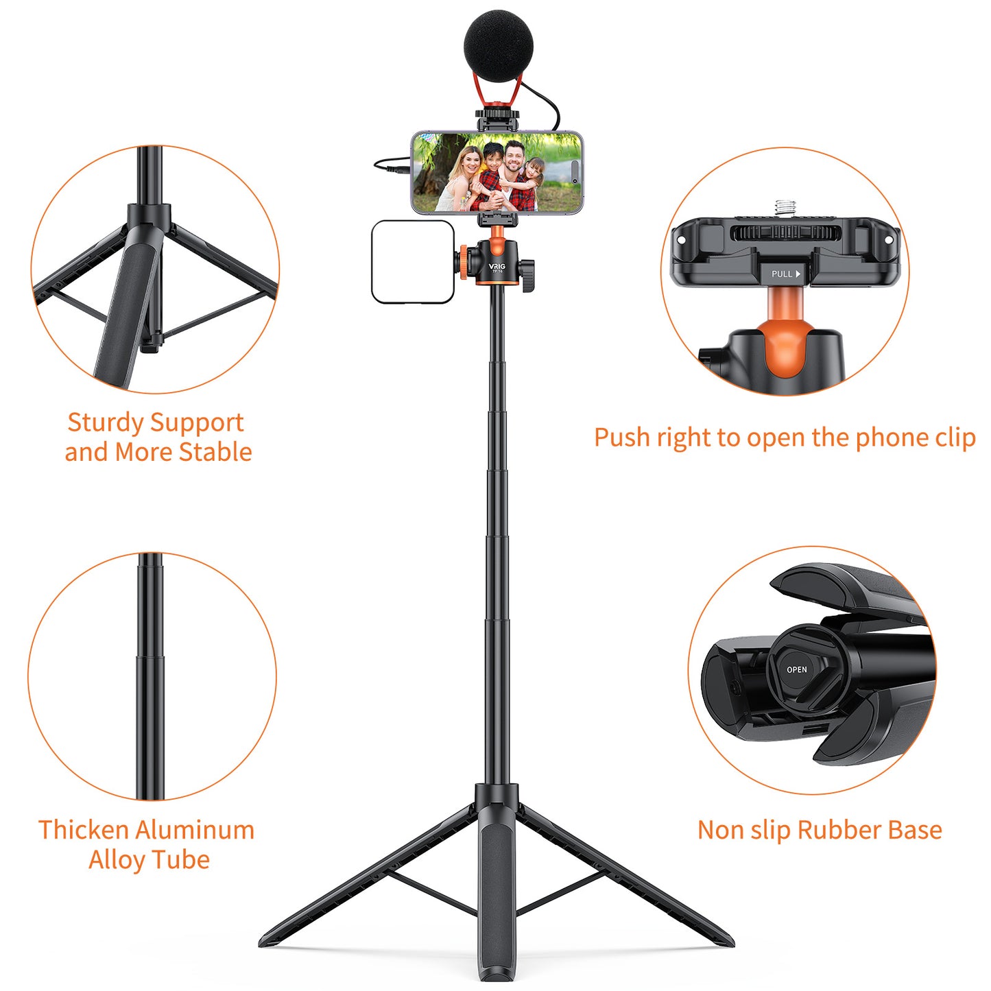 VRIG TP-16  55" Selfie Stick Tripod with Hidden Phone Holder