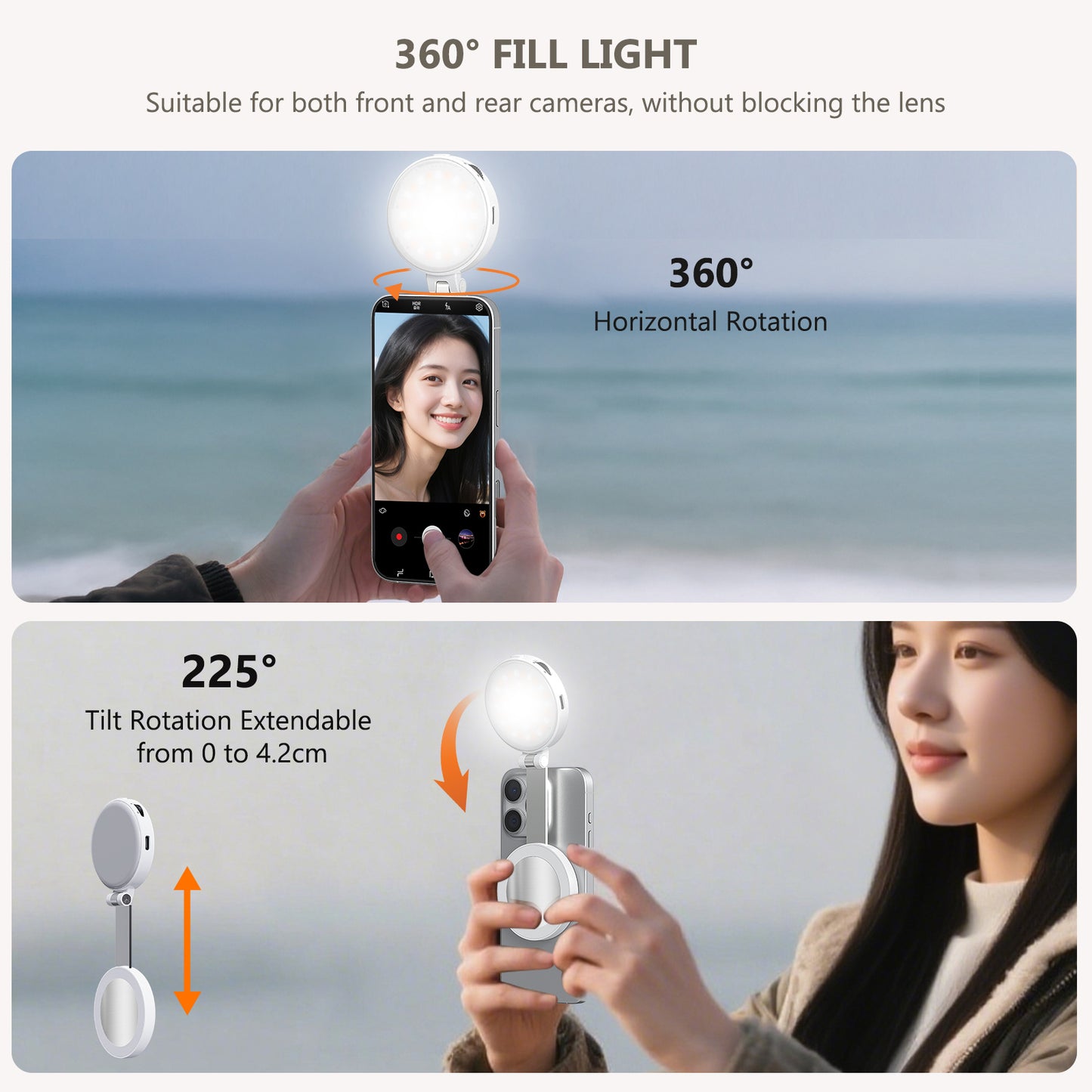 VRIG FD-04 Magnetic Selfie Light with Mirror for iPhone Magsafe (White)