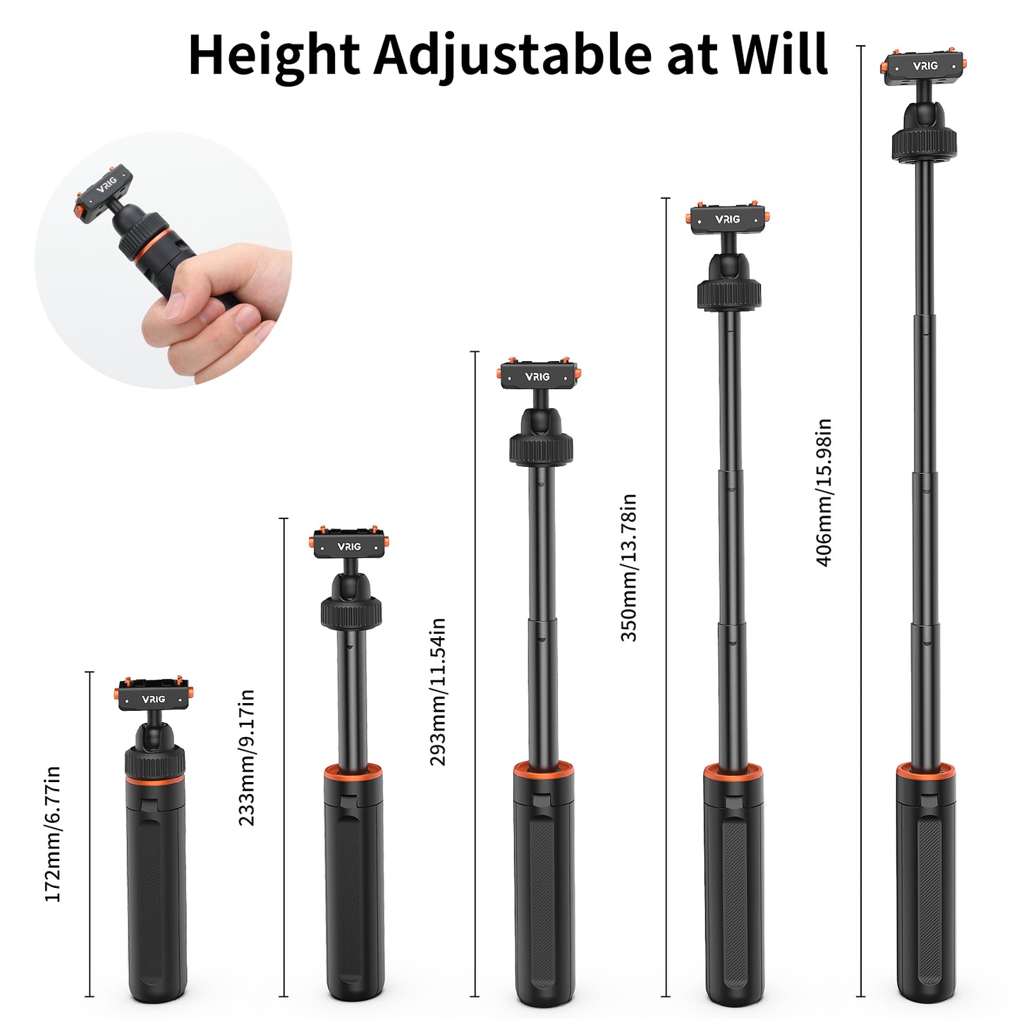 VRIG AC-78 15.9" X5 Extended Mini Camera Tripod for Insta360 Ace Pro2