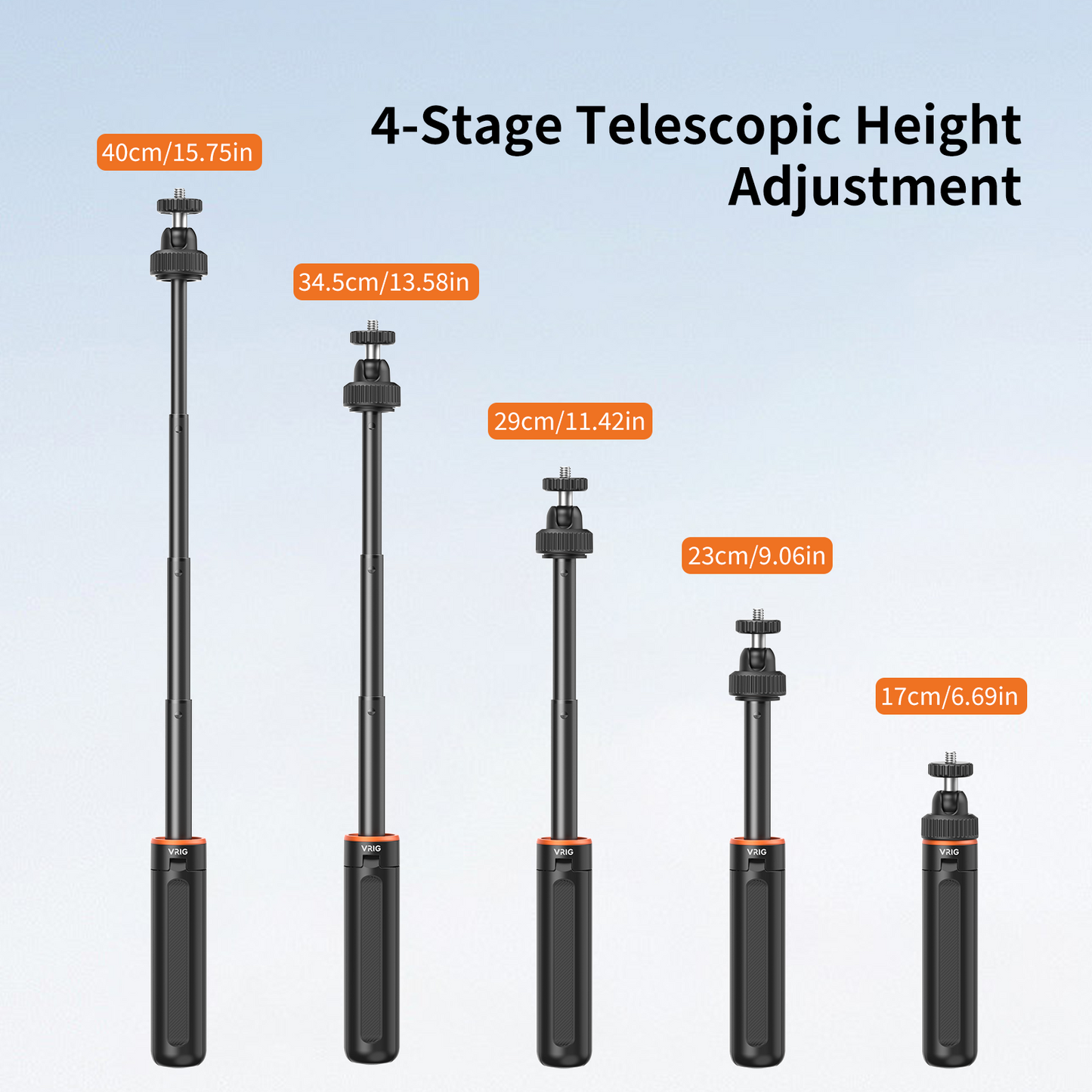 VRIG AC-87 40cm/15.7" Telescopic Selfie Stick Tripod for Action Camera