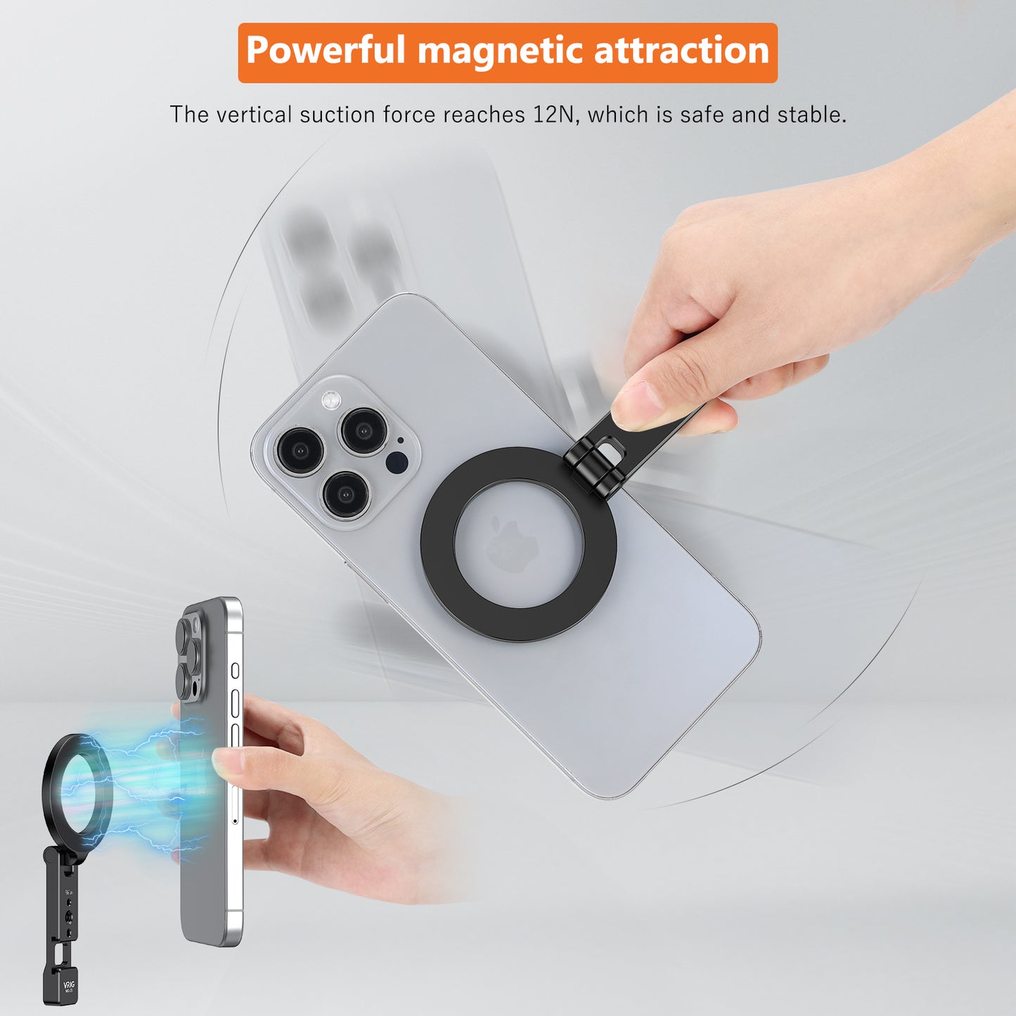VRIG MG-23 Magnetic Phone Holder Compatiable with Magsafe for iPhone 16 15 14 13 12 Pro Max Plus Series,Aluminum Tripod Mount Adapter with 1/4”-20 & Cold Shoe for Video Recording