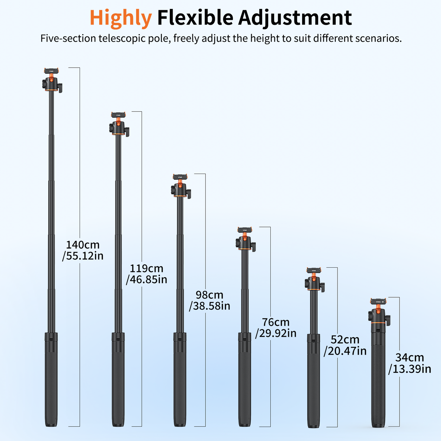 VRIG AC-71 55" Action Camera Selfie Stick Tripod for DJI Osmo Action 6/ Osmo Nano