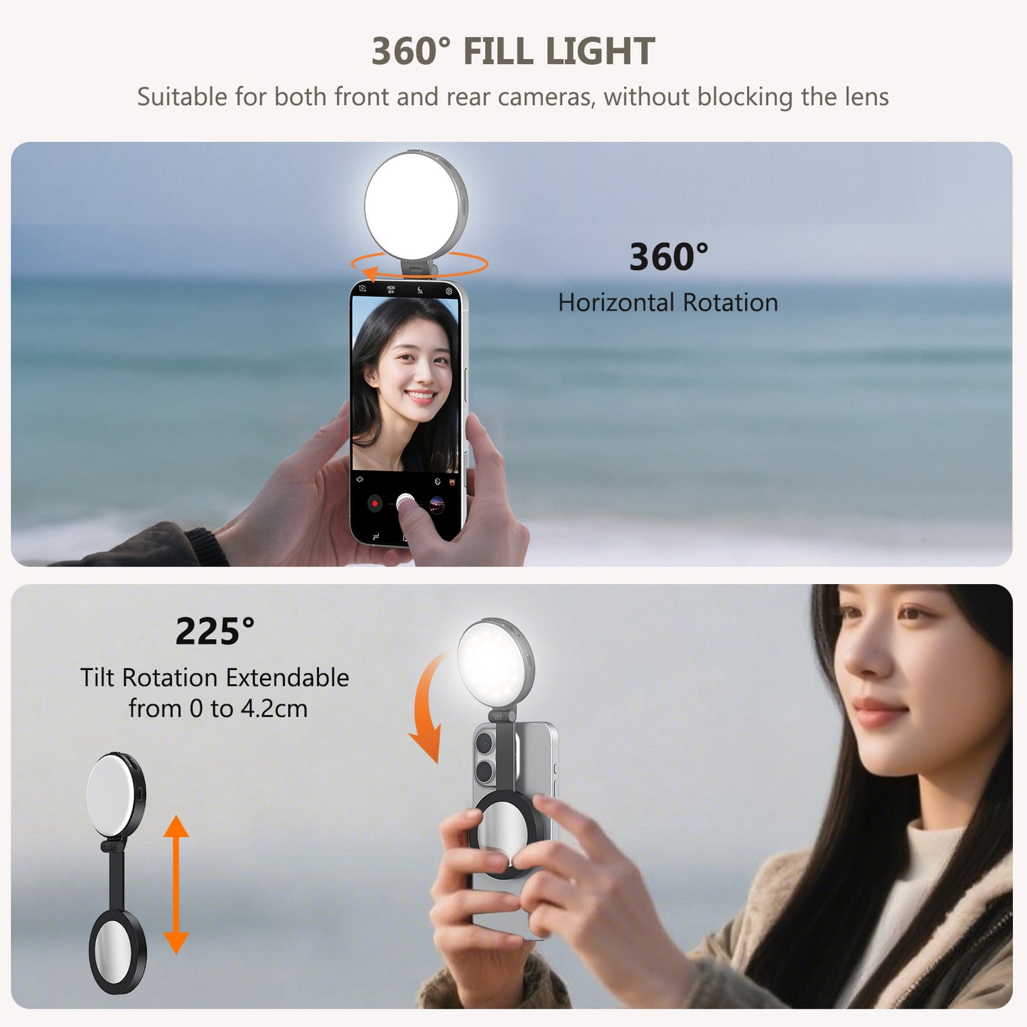 VRIG FD-04 Magnetic Selfie Light with Mirror for iPhone Magsafe(Black)