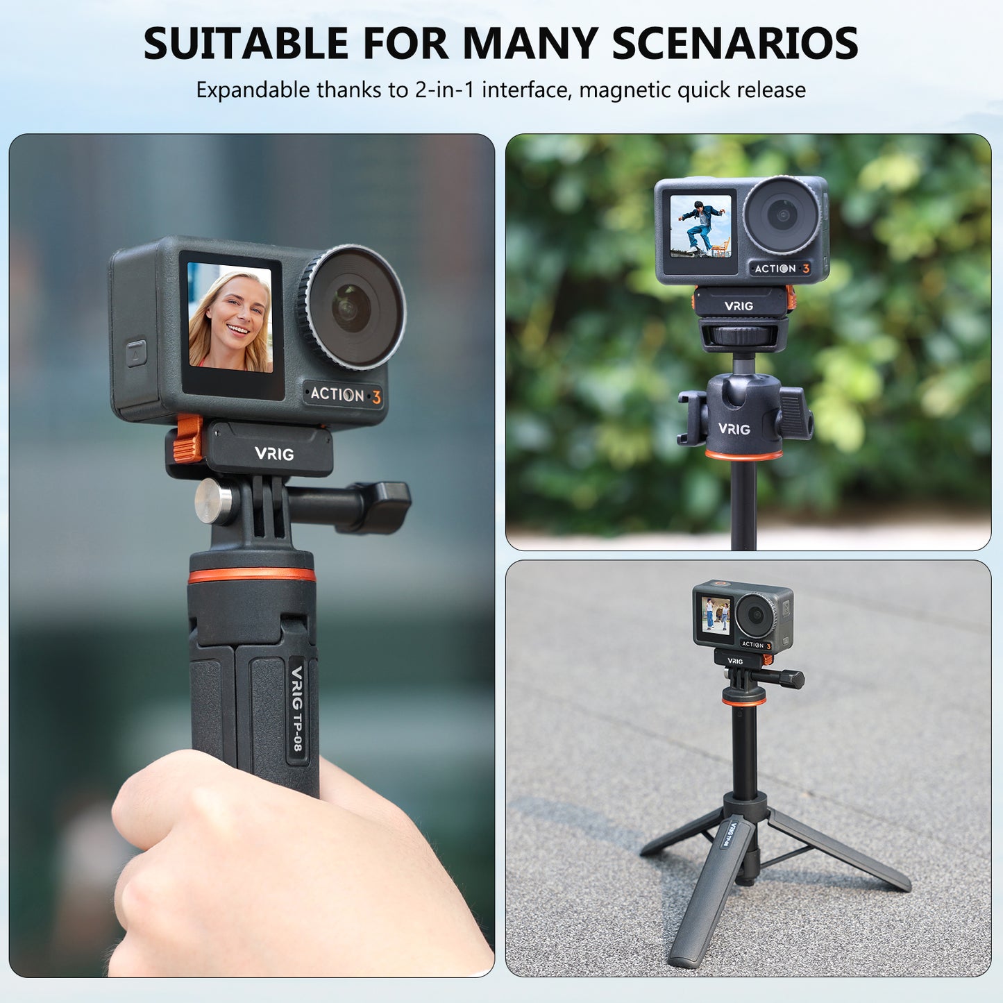 VRIG AC-33 Magnetic Quick Release Adapter Mount Base for DJI Osmo Action 5 Pro / 4/3 / Osmo 360,