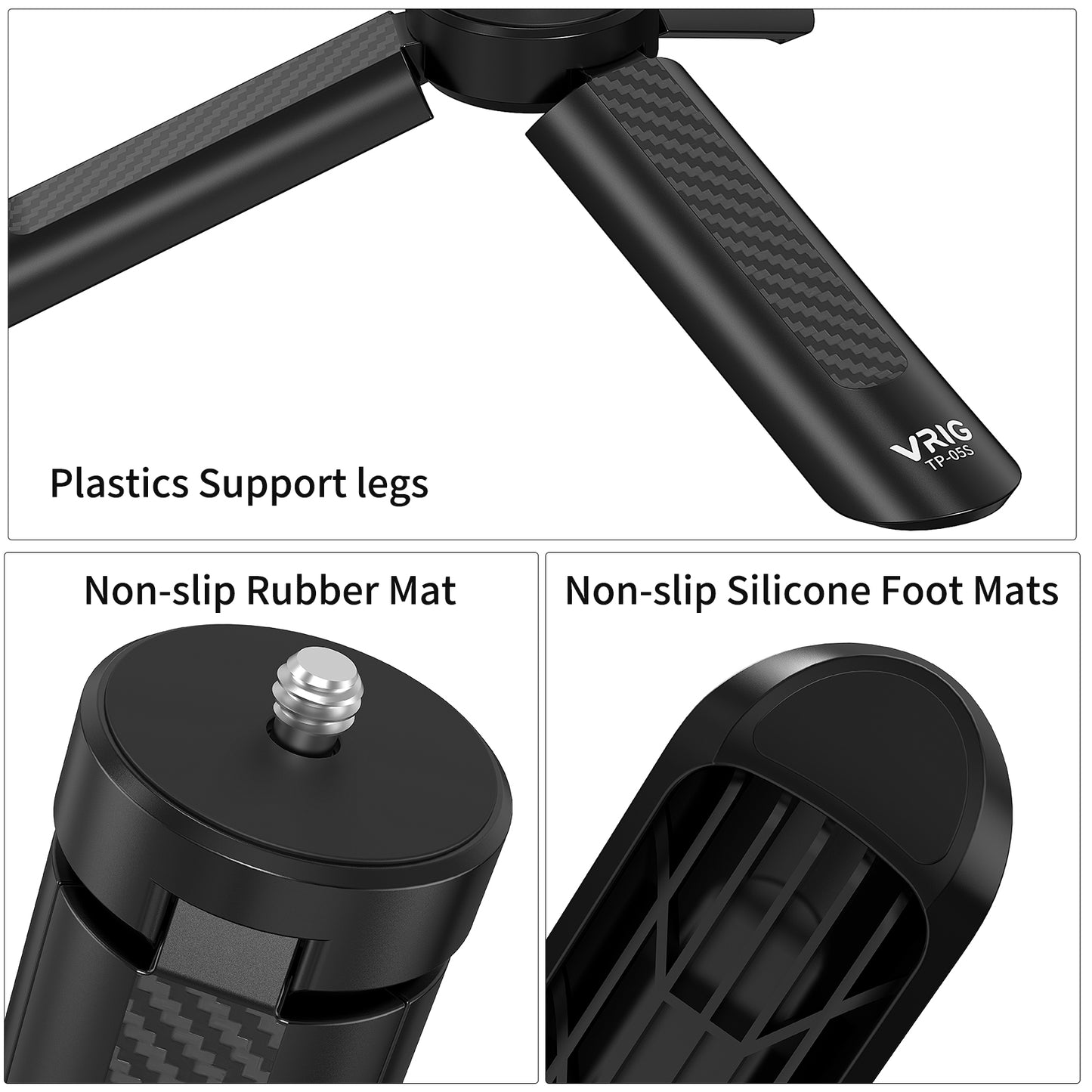 VRIG TP-05S Mini Tripod with 1/4" Screw, Desktop Tabletop Stand