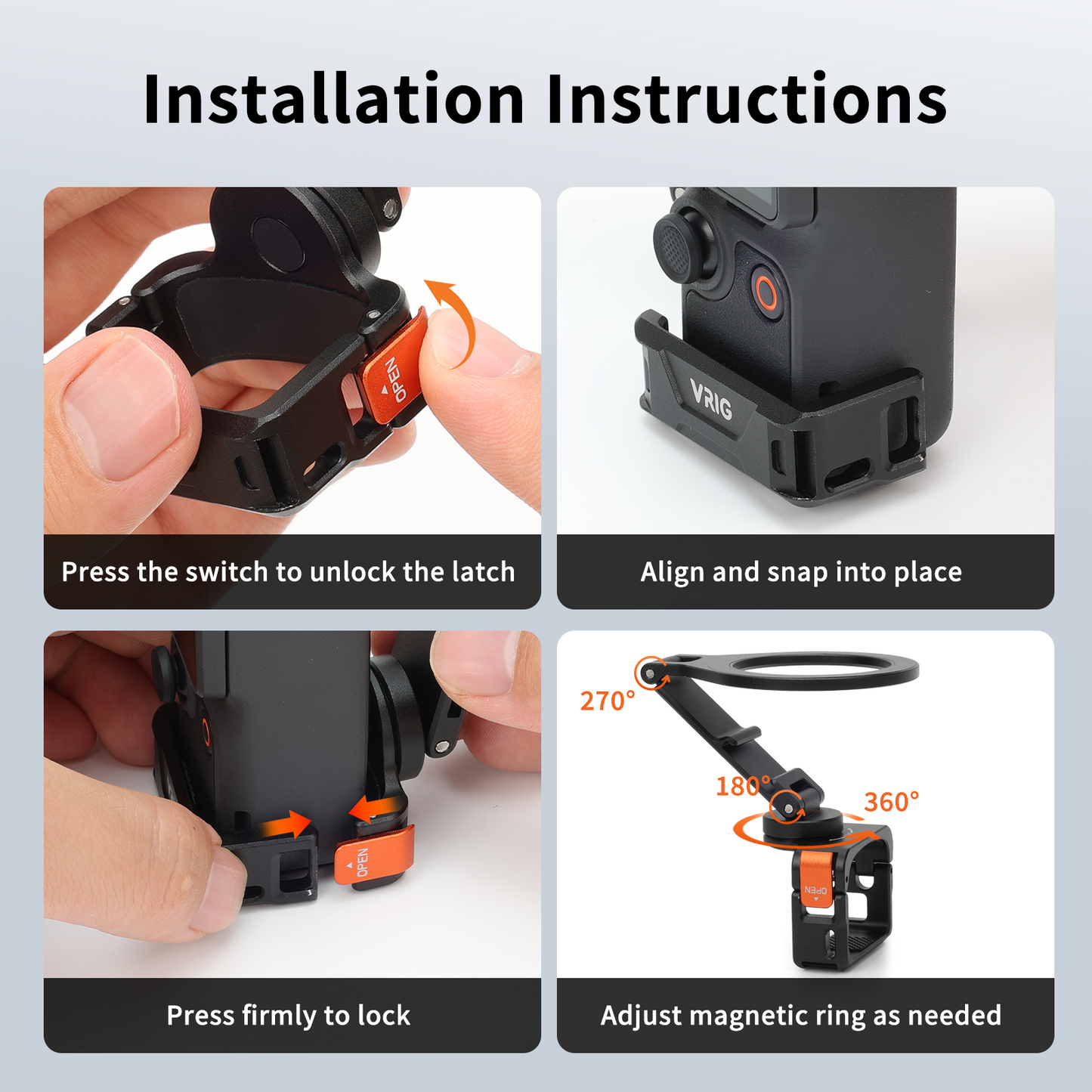 VRIG AC-103 Magnetic Mount Stand for DJI Osmo Pocket 3/4/ 4P, Xtra Muse