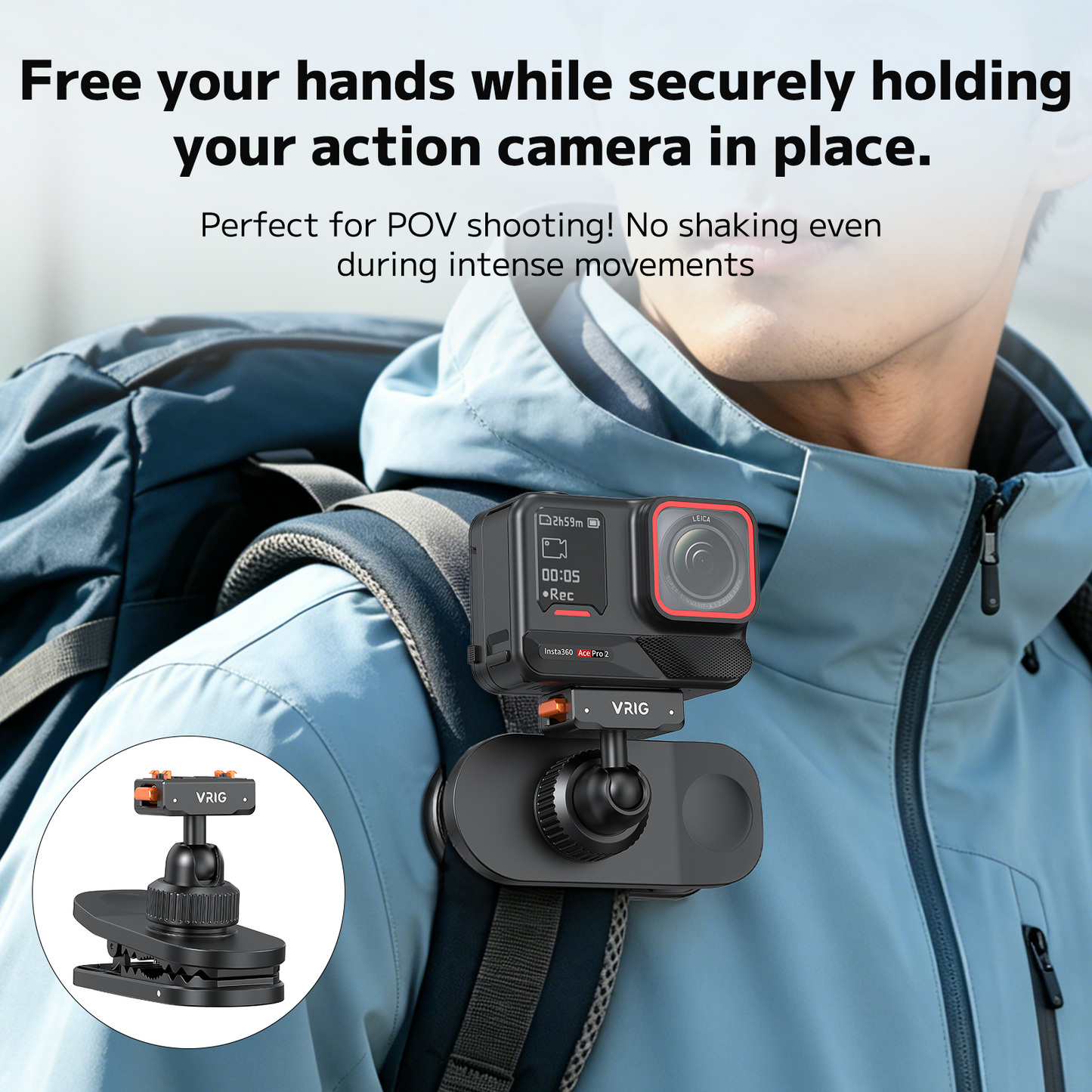 VRIG  AC-98 Magnetic Backpack Clip Mount for Insta360 X5 / X4 / Ace Pro 2,