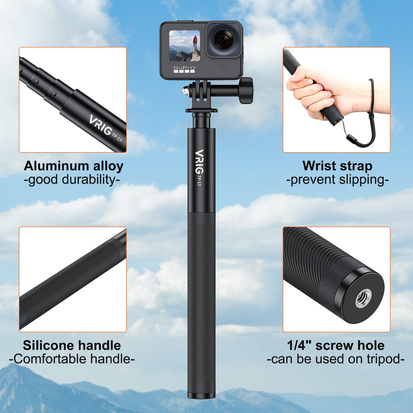 VRIG TP-13 Invisible Selfie Stick(51inch)